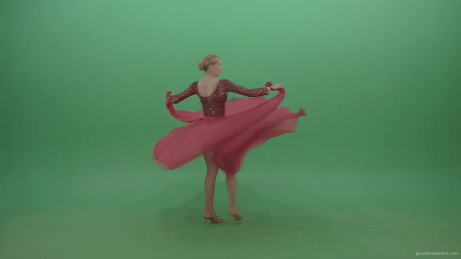 Girl-in-red-dress-moving-from-left-to-right-spinning-in-flower-passion-dance-on-green-screen-4K-Video-Footage-1920_005 Green Screen Stock