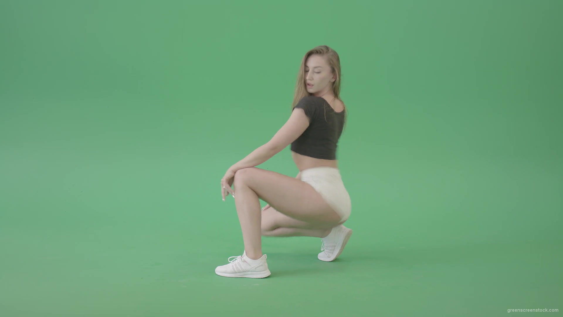 Girl-in-sitting-pose-twerking-shaking-ass-isolated-on-green-screen-4K-Video-Footage-1920_002 Green Screen Stock