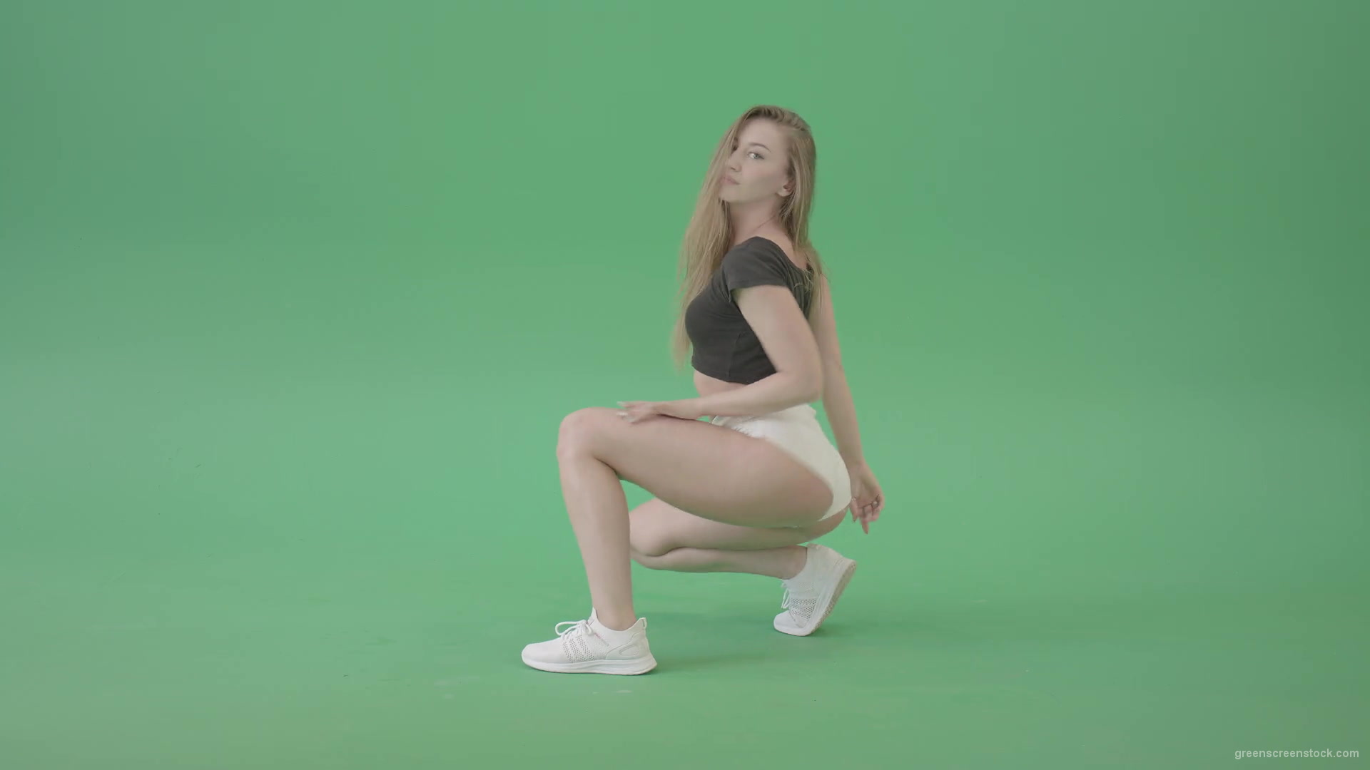 Girl-in-sitting-pose-twerking-shaking-ass-isolated-on-green-screen-4K-Video-Footage-1920_007 Green Screen Stock