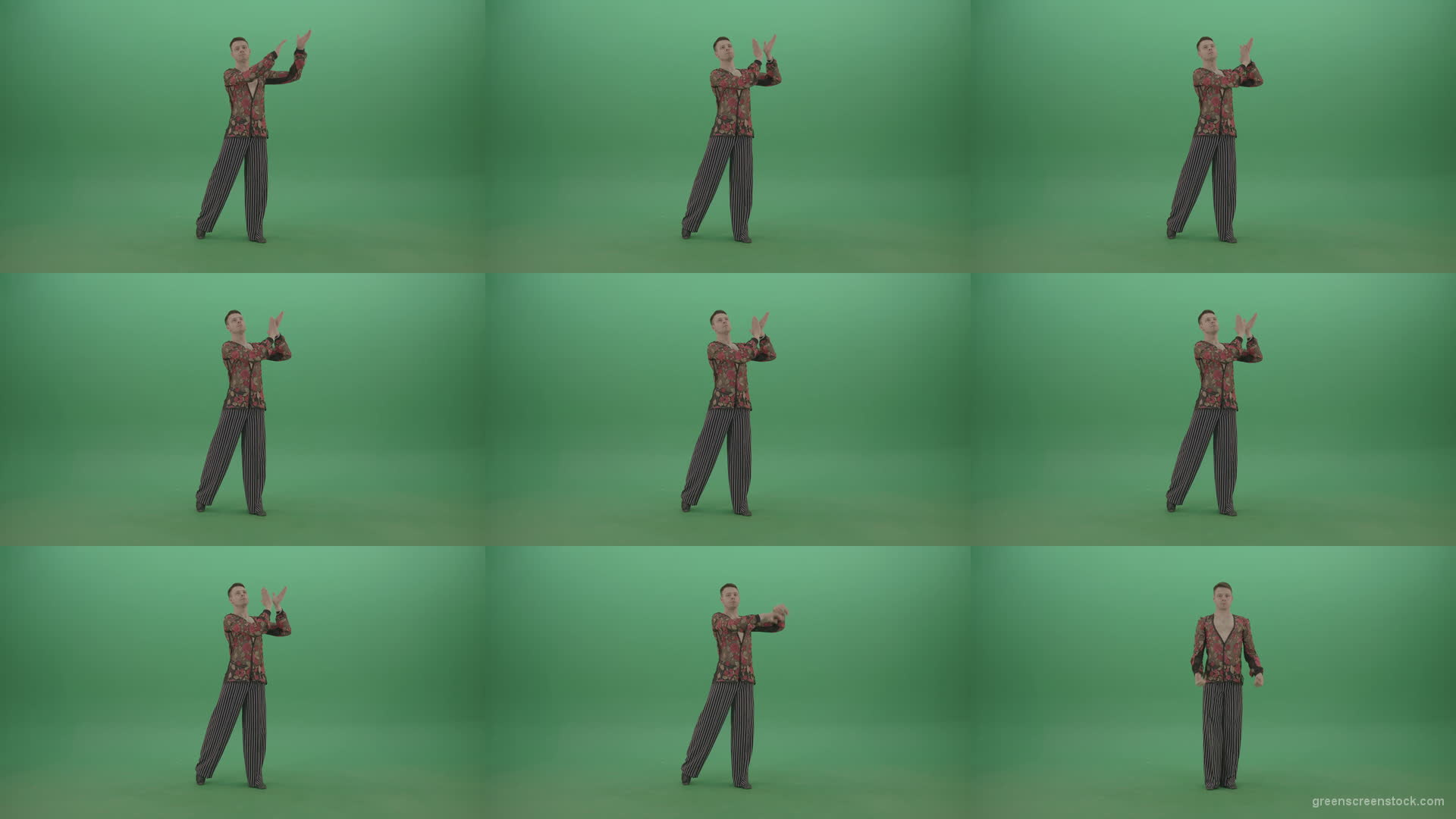Man-standing-in-front-view-isolated-on-green-screen-clap-in-hands-4K-Video-Footage-1920 Green Screen Stock