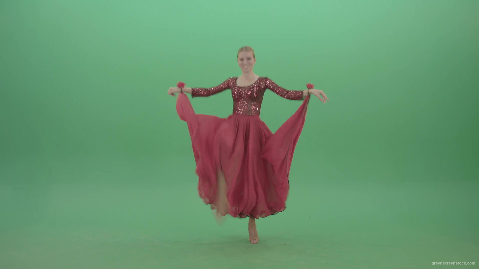 Moulin-rouge-dancing-girl-in-red-dress-jumping-on-green-screen-4K-Video-Footage-1920_004 Green Screen Stock