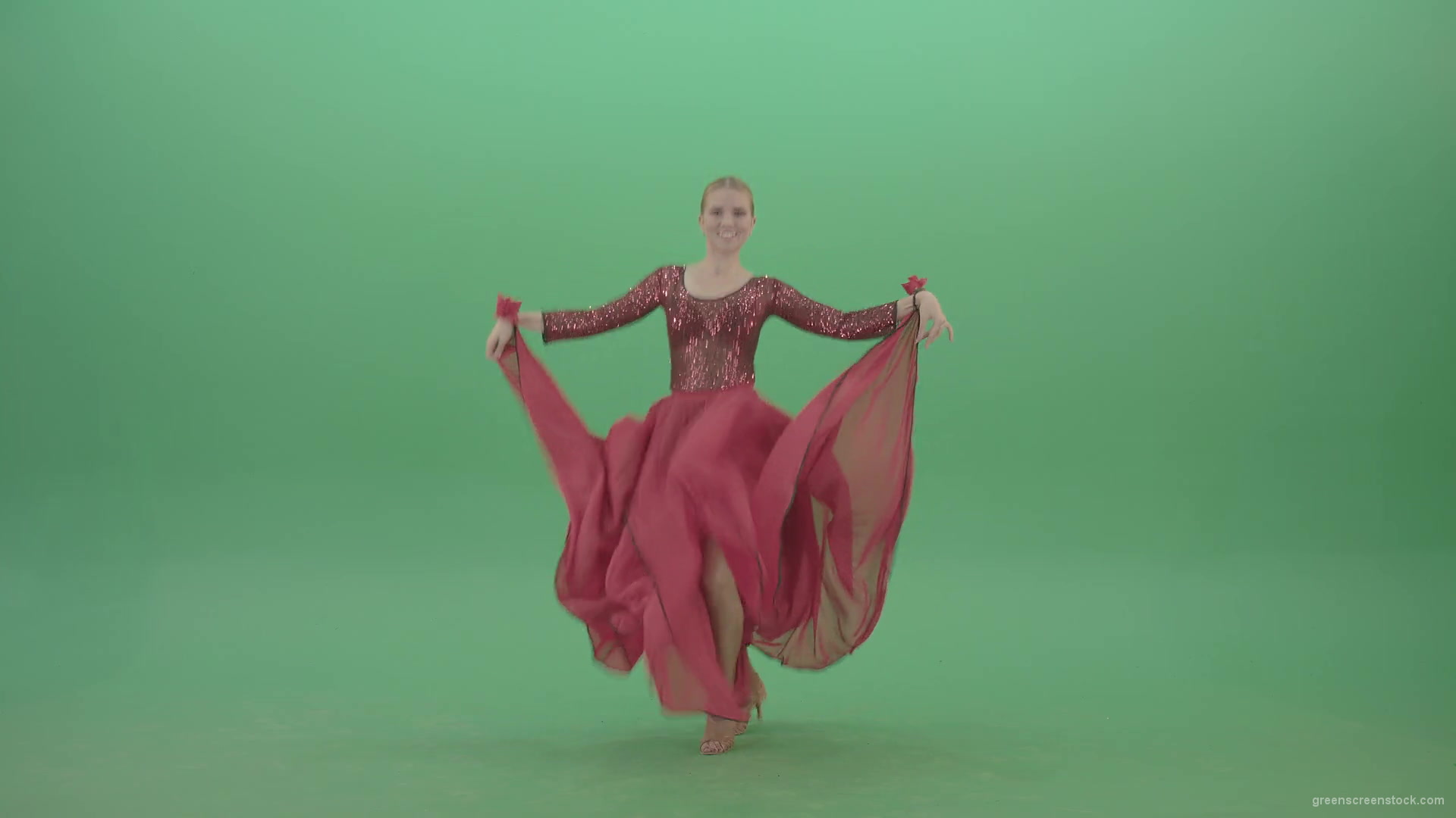 Moulin-rouge-dancing-girl-in-red-dress-jumping-on-green-screen-4K-Video-Footage-1920_005 Green Screen Stock