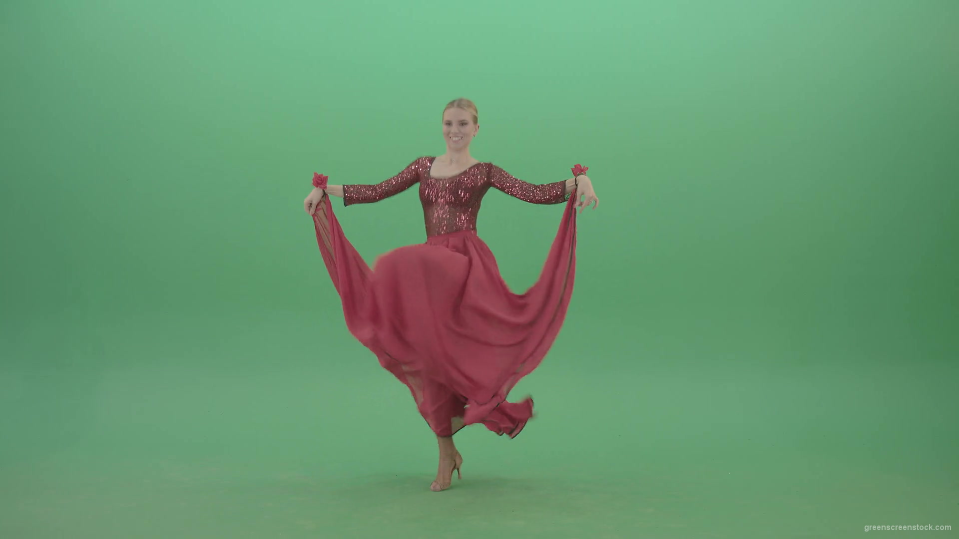 Moulin-rouge-dancing-girl-in-red-dress-jumping-on-green-screen-4K-Video-Footage-1920_006 Green Screen Stock
