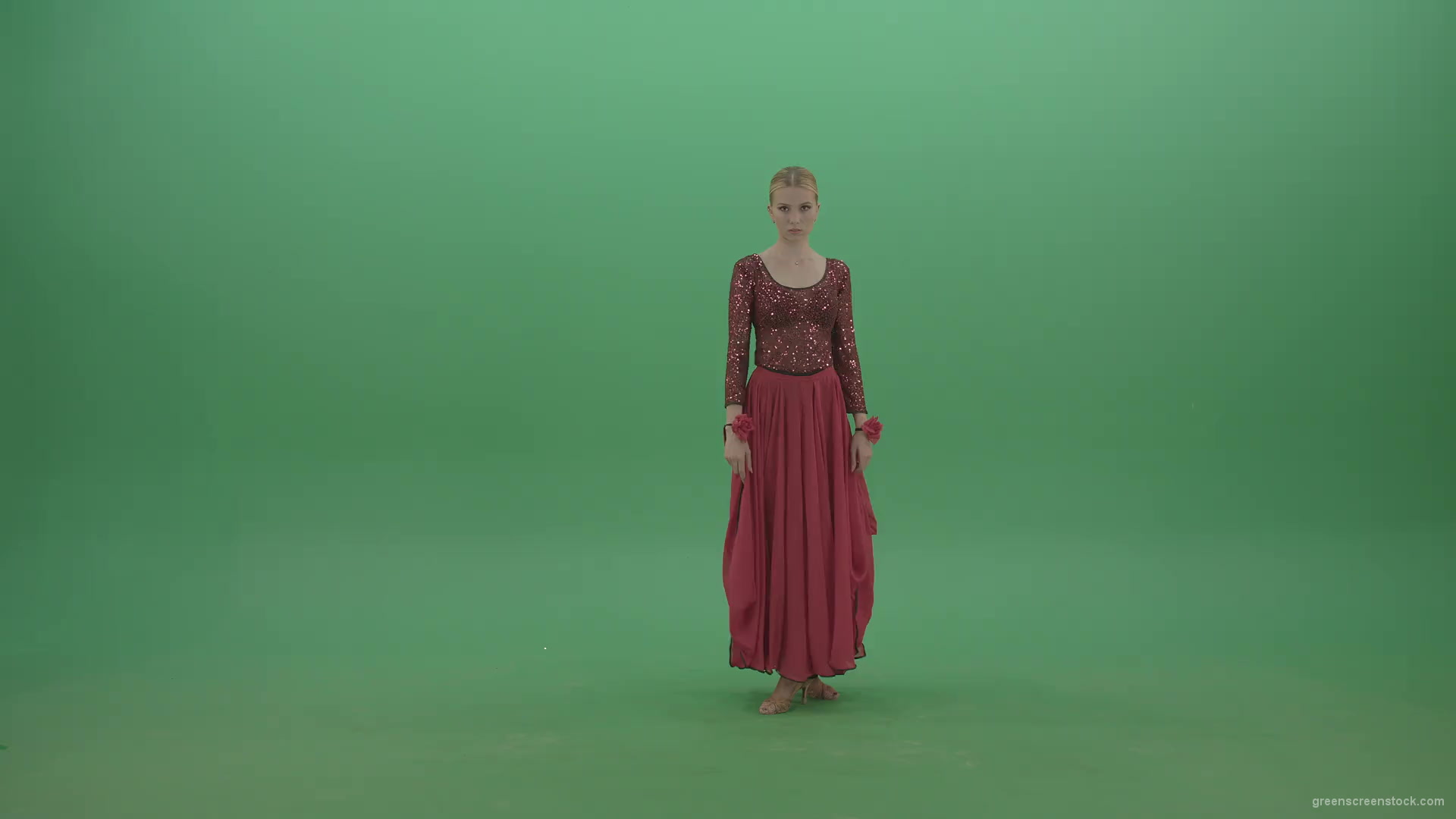 Passion-elegant-girl-in-red-dress-dancing-flamenco-isolated-on-green-screen-4K-Video-Footage-1920_001 Green Screen Stock