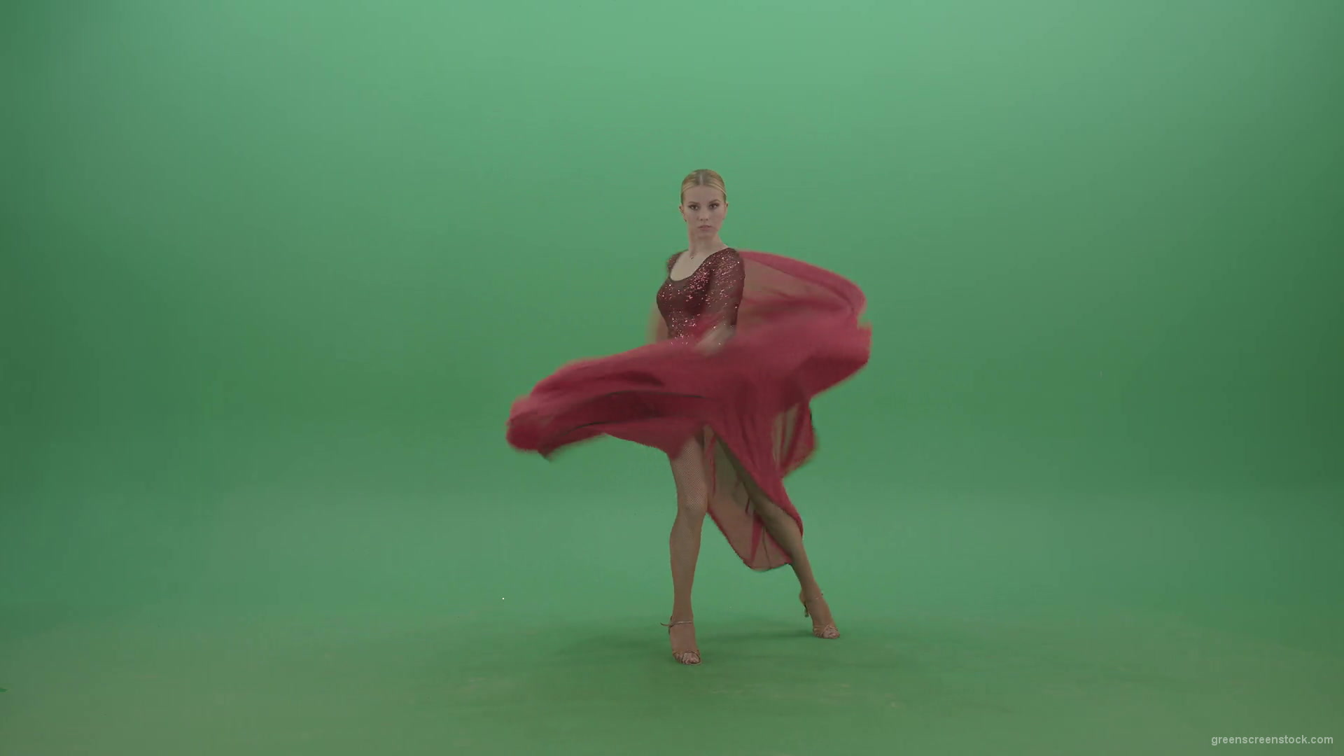 Passion-elegant-girl-in-red-dress-dancing-flamenco-isolated-on-green-screen-4K-Video-Footage-1920_002 Green Screen Stock