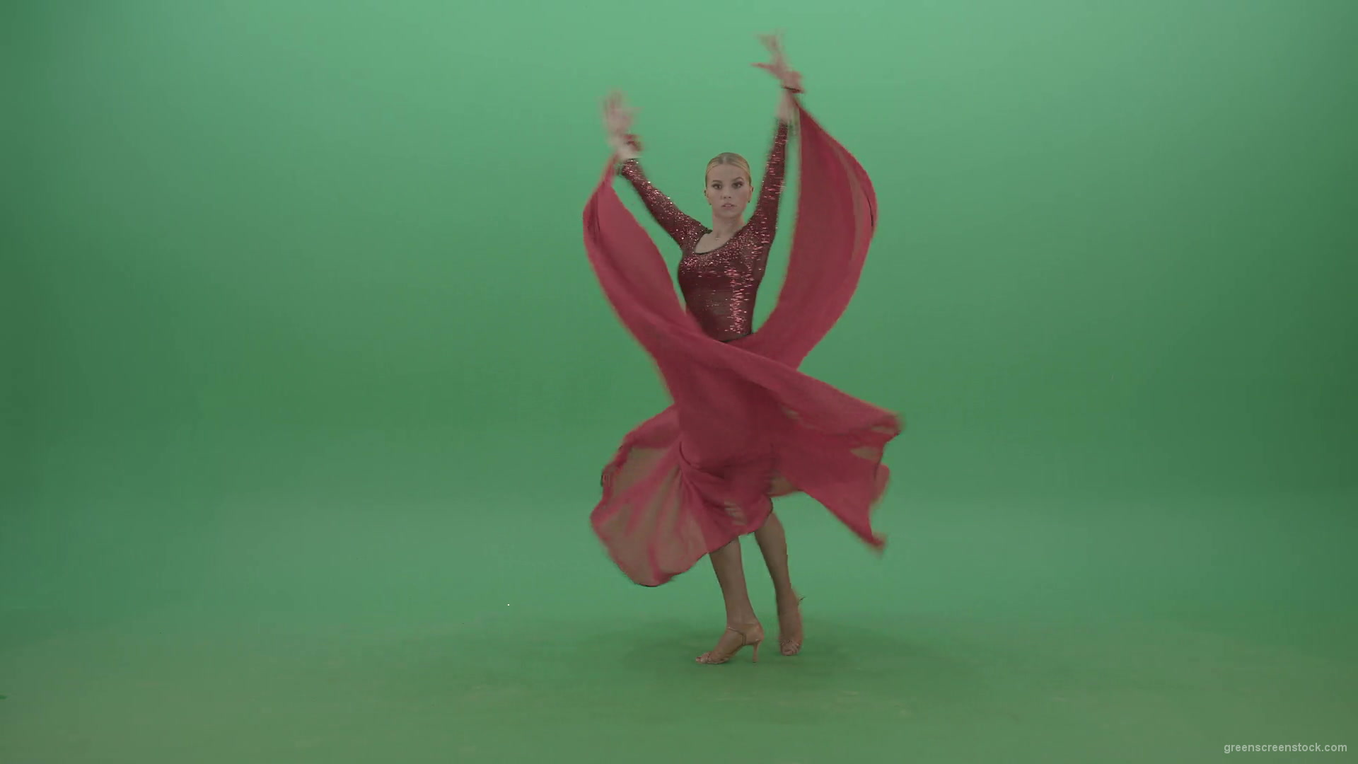 Passion-elegant-girl-in-red-dress-dancing-flamenco-isolated-on-green-screen-4K-Video-Footage-1920_005 Green Screen Stock