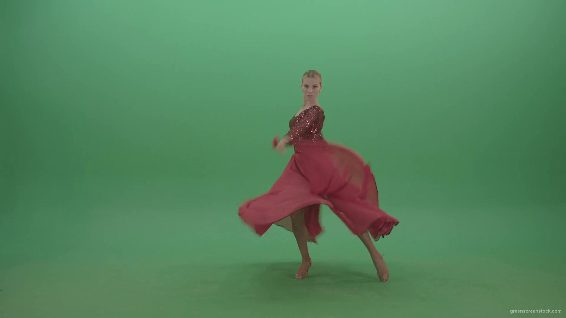 Passion-elegant-girl-in-red-dress-dancing-flamenco-isolated-on-green-screen-4K-Video-Footage-1920_006 Green Screen Stock