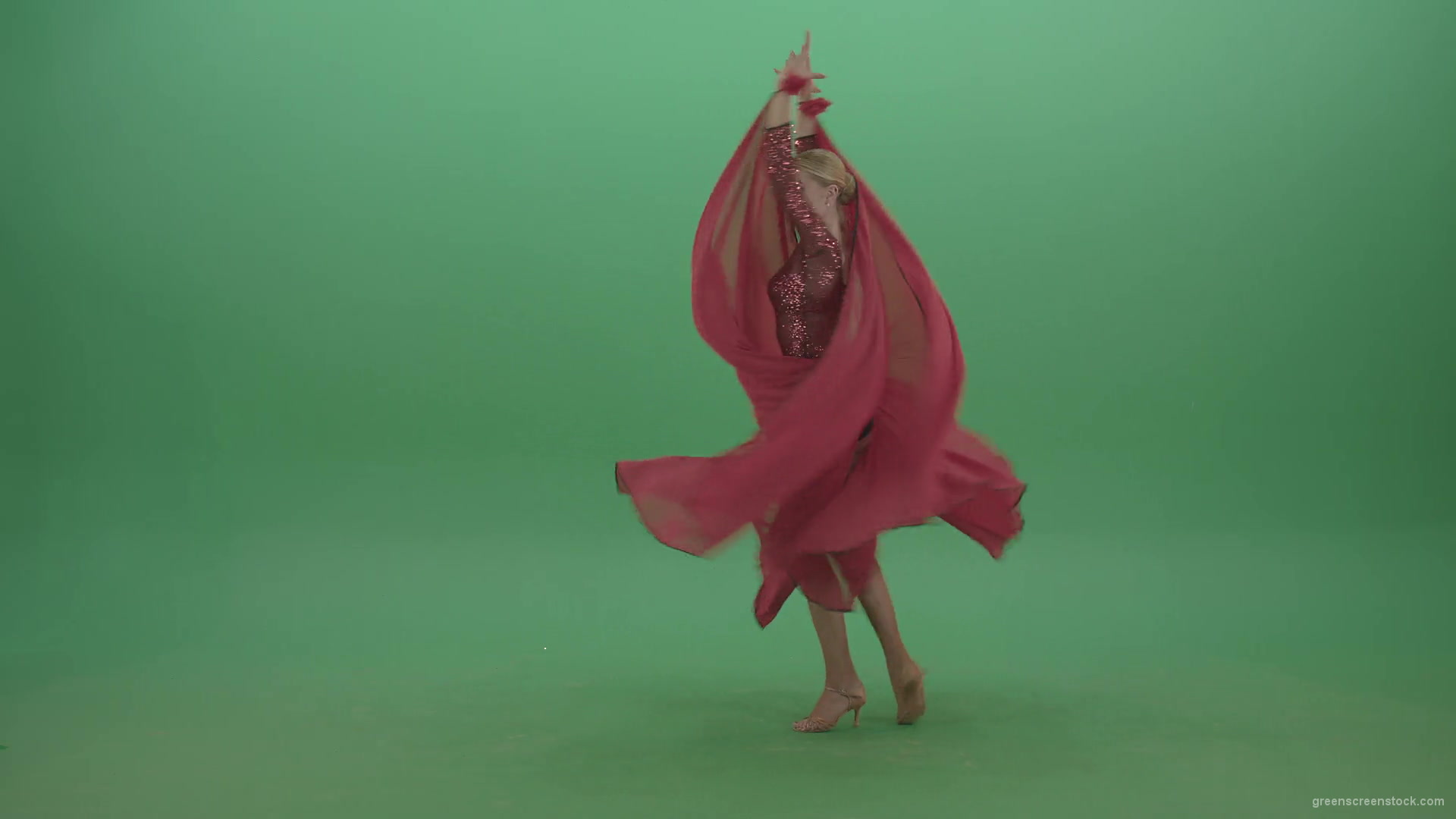 Passion-elegant-girl-in-red-dress-dancing-flamenco-isolated-on-green-screen-4K-Video-Footage-1920_007 Green Screen Stock