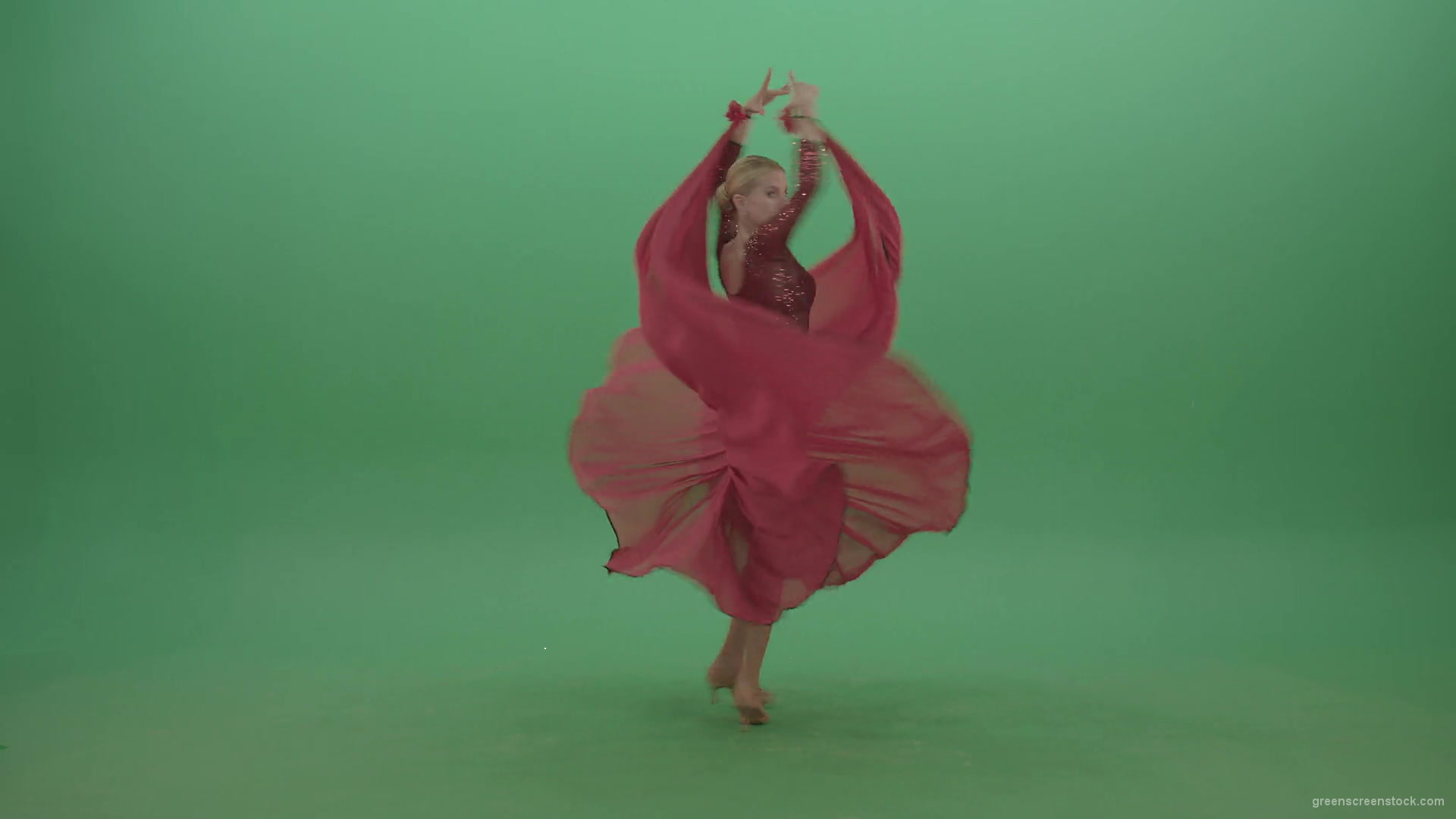 Passion-elegant-girl-in-red-dress-dancing-flamenco-isolated-on-green-screen-4K-Video-Footage-1920_008 Green Screen Stock