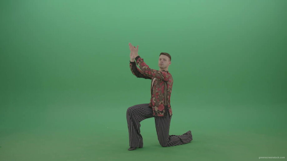 vj video background Rumba-Man-get-down-on-one-knees-and-clapping-in-hands-over-green-screen-4K-Video-Footage--1920_003