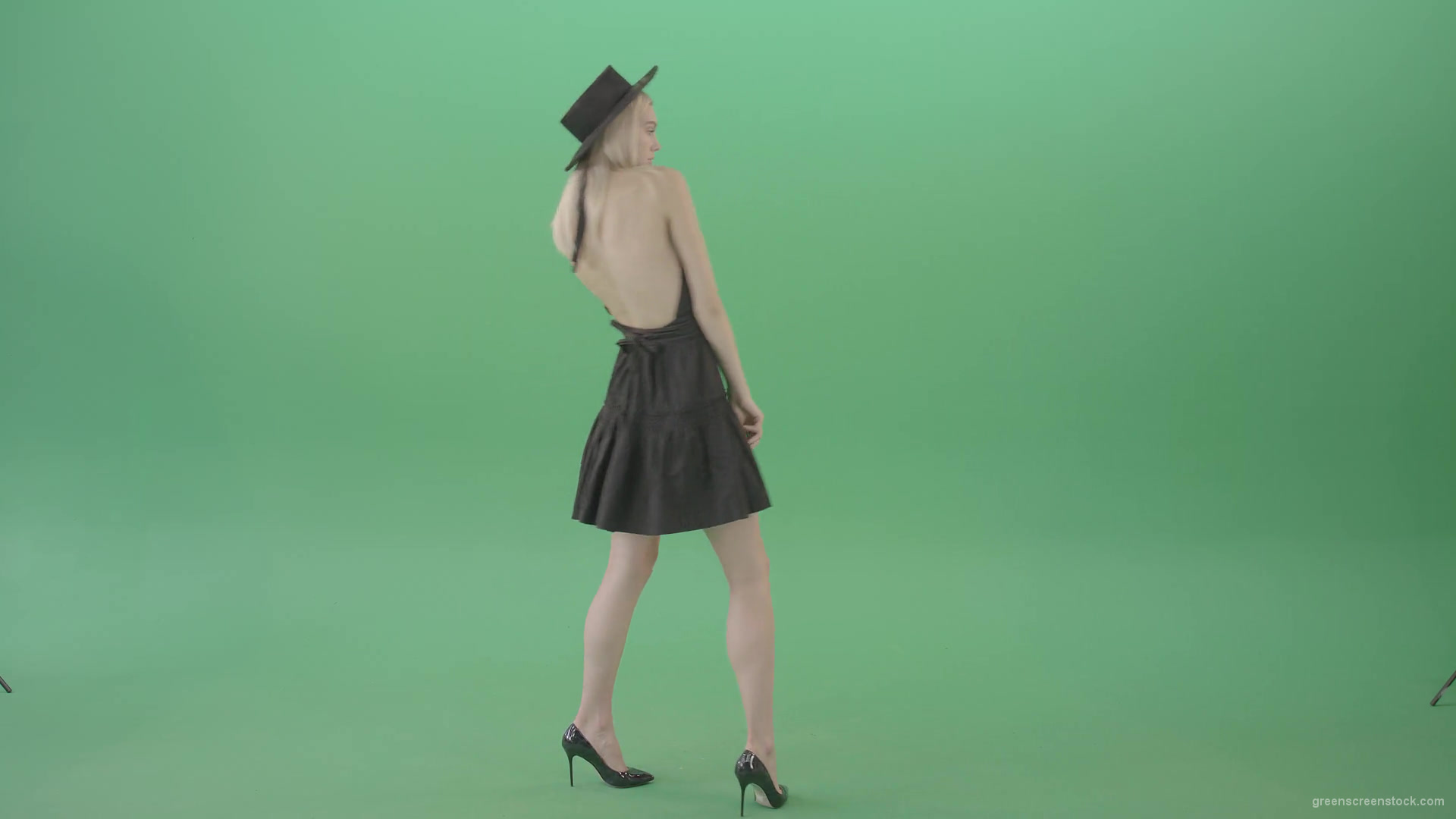 Sexy-blonde-girl-dancing-in-black-fashion-wear-dress-isolated-on-chromakey-Green-Screen-Video-Footage-1920_005 Green Screen Stock