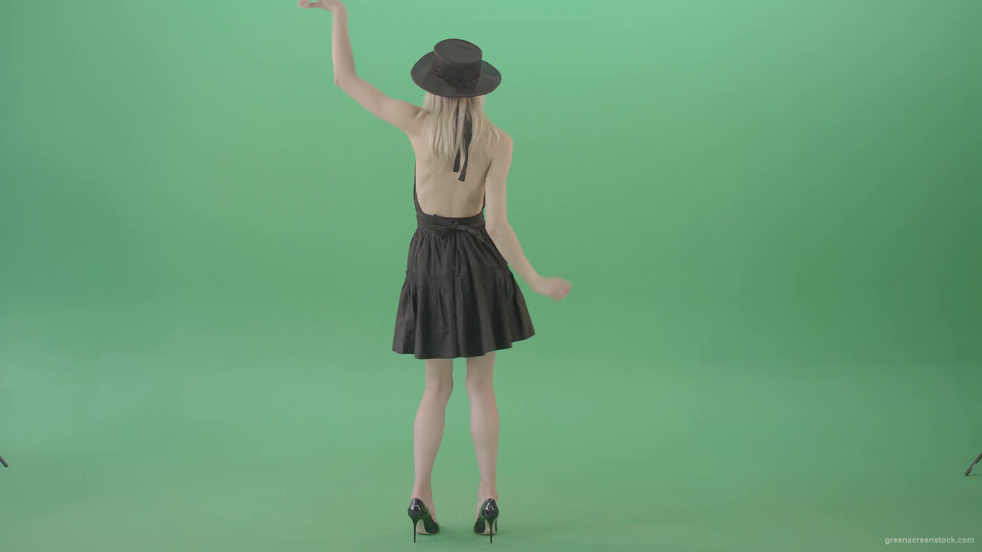 Sexy-blonde-girl-dancing-in-black-fashion-wear-dress-isolated-on-chromakey-Green-Screen-Video-Footage-1920_006 Green Screen Stock