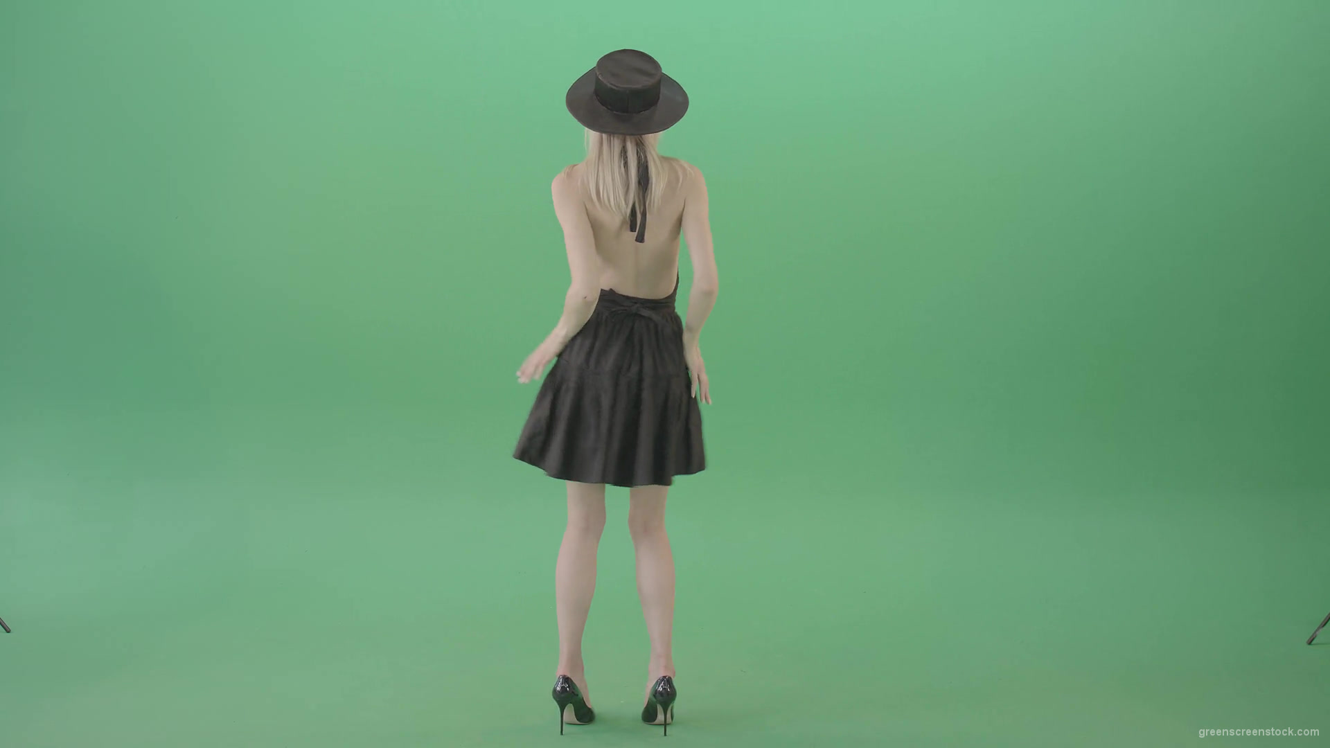 Sexy-blonde-girl-dancing-in-black-fashion-wear-dress-isolated-on-chromakey-Green-Screen-Video-Footage-1920_007 Green Screen Stock