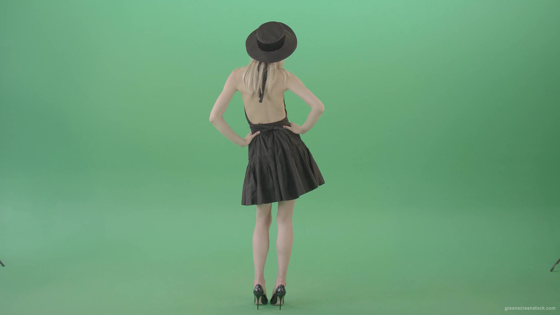 Sexy-blonde-girl-dancing-in-black-fashion-wear-dress-isolated-on-chromakey-Green-Screen-Video-Footage-1920_008 Green Screen Stock