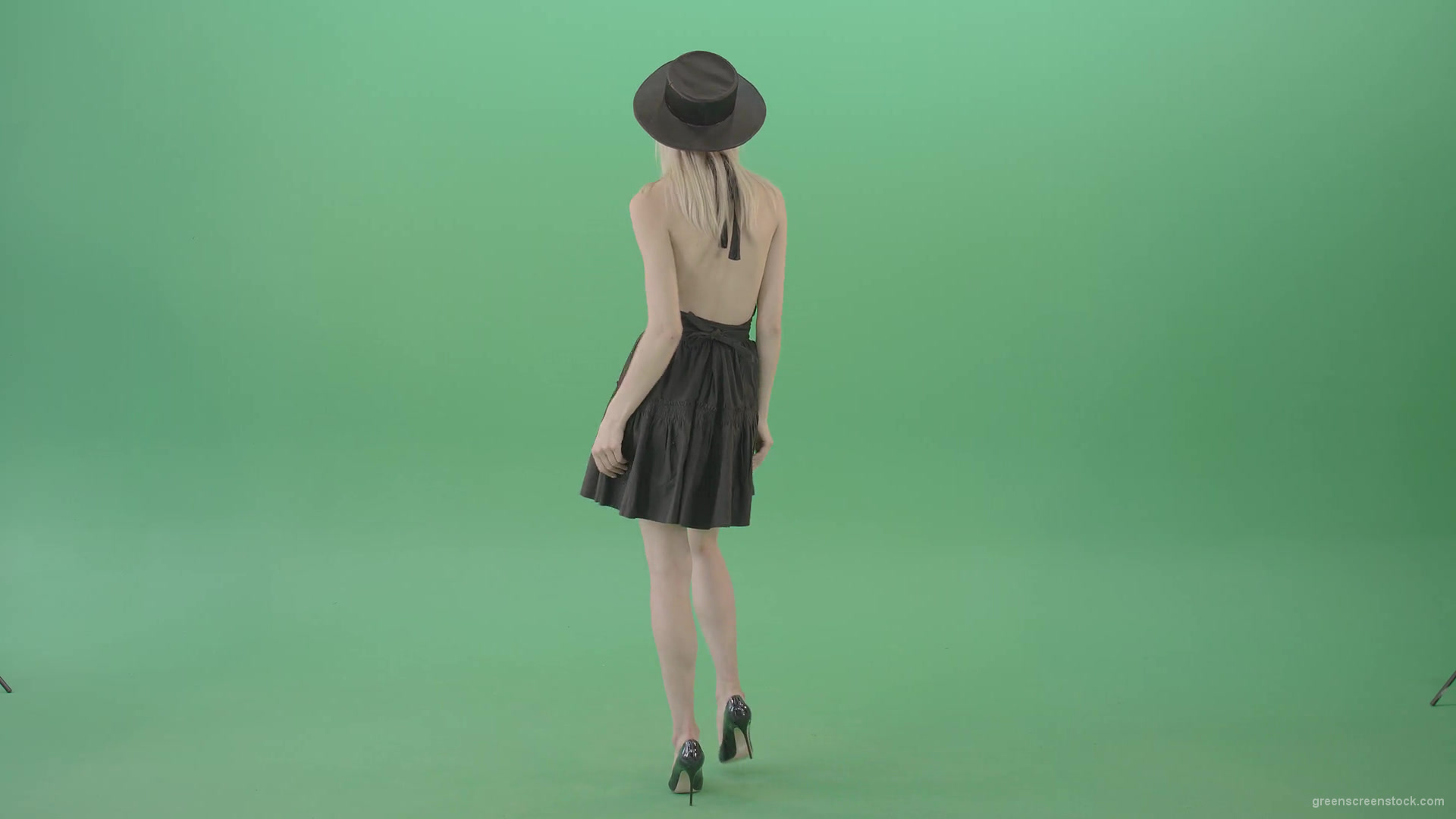 Sexy-blonde-girl-dancing-in-black-fashion-wear-dress-isolated-on-chromakey-Green-Screen-Video-Footage-1920_009 Green Screen Stock