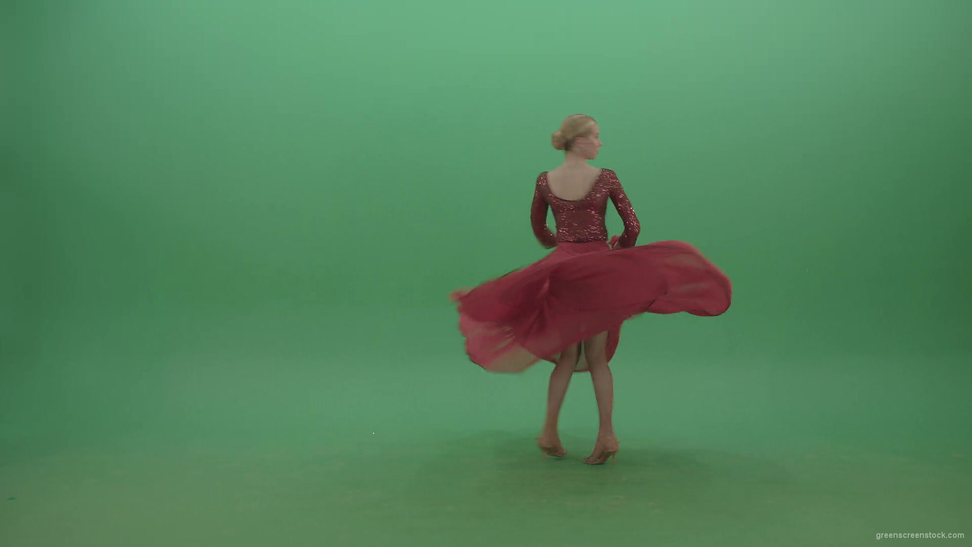 vj video background Spinning-woman-in-red-dress-showing-dance-flamenco-moves-over-green-screen-4K-Video-Footage-1920_003