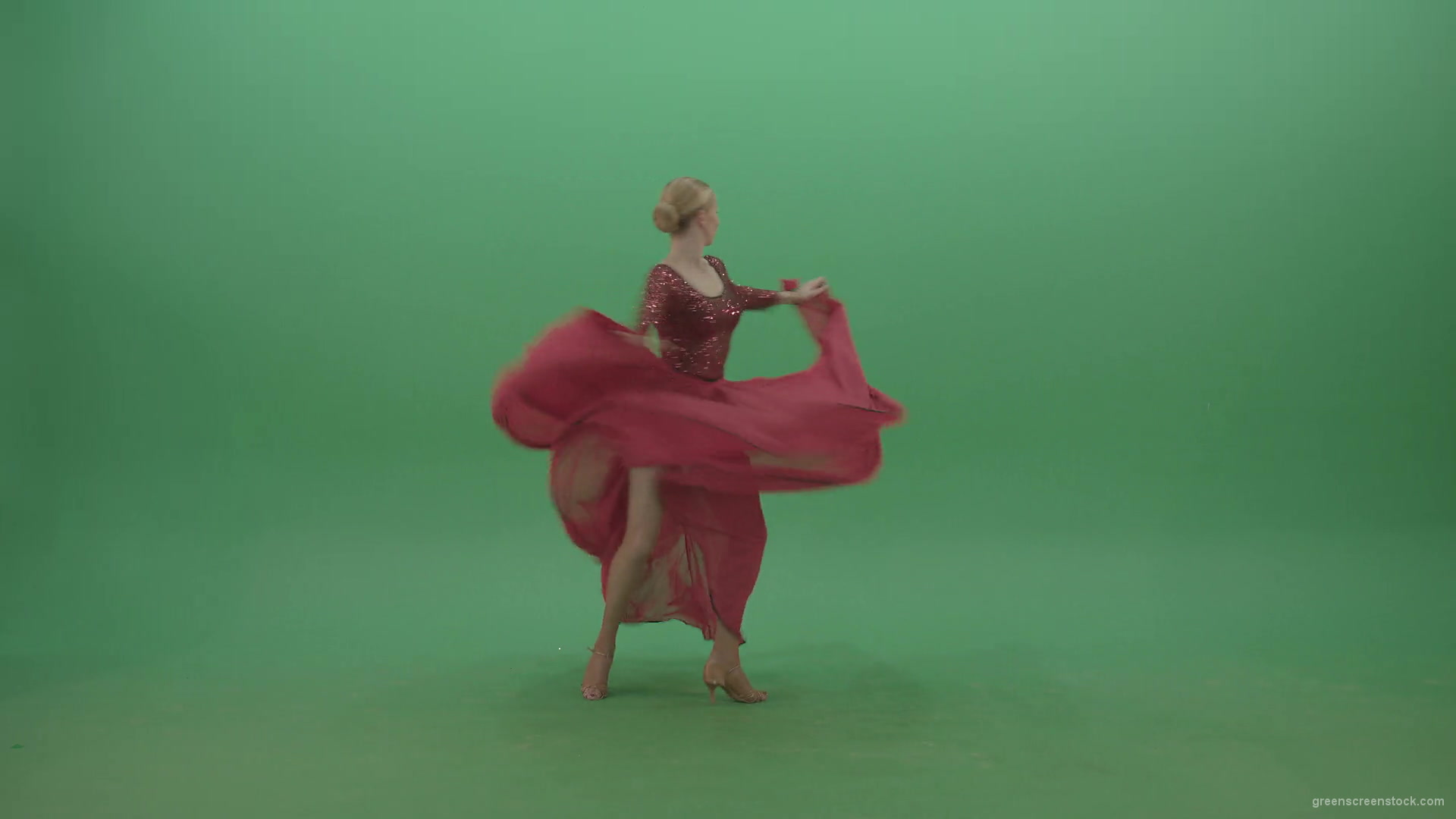 Spinning-woman-in-red-dress-showing-dance-flamenco-moves-over-green-screen-4K-Video-Footage-1920_004 Green Screen Stock