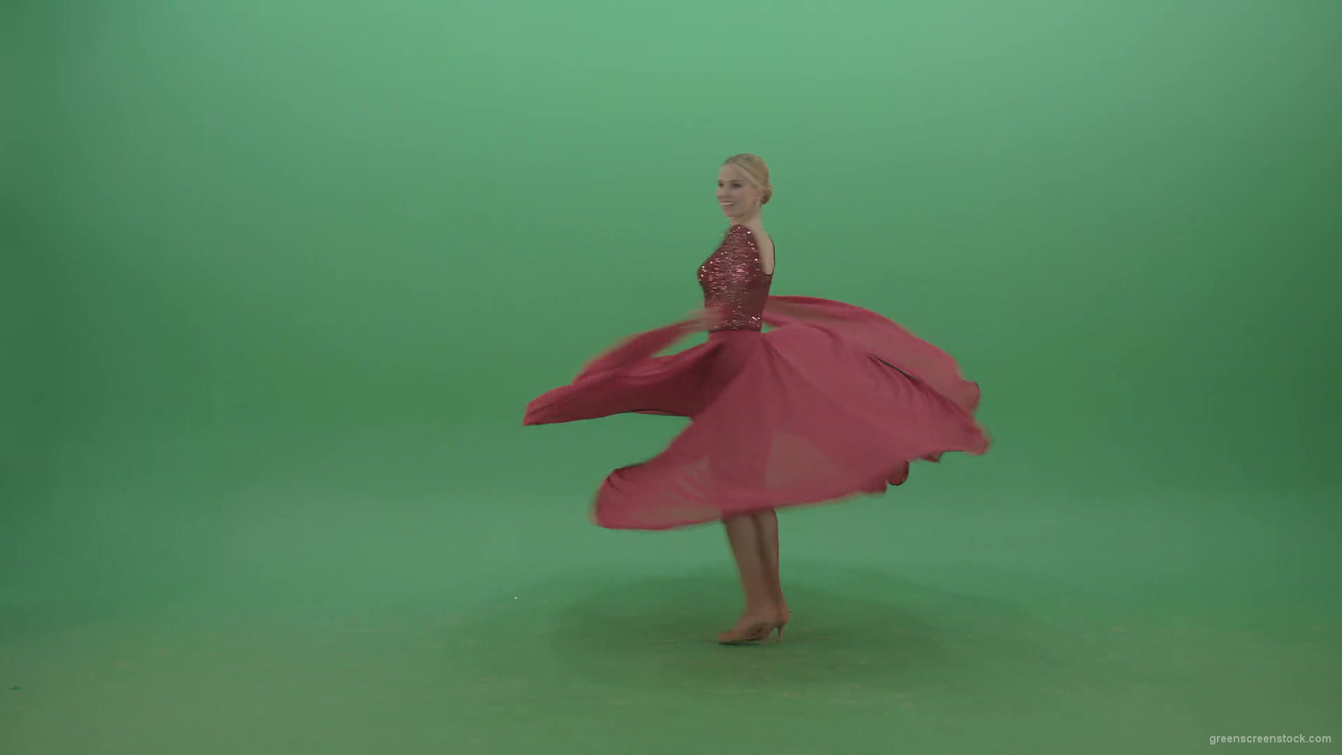 Spinning-woman-in-red-dress-showing-dance-flamenco-moves-over-green-screen-4K-Video-Footage-1920_009 Green Screen Stock