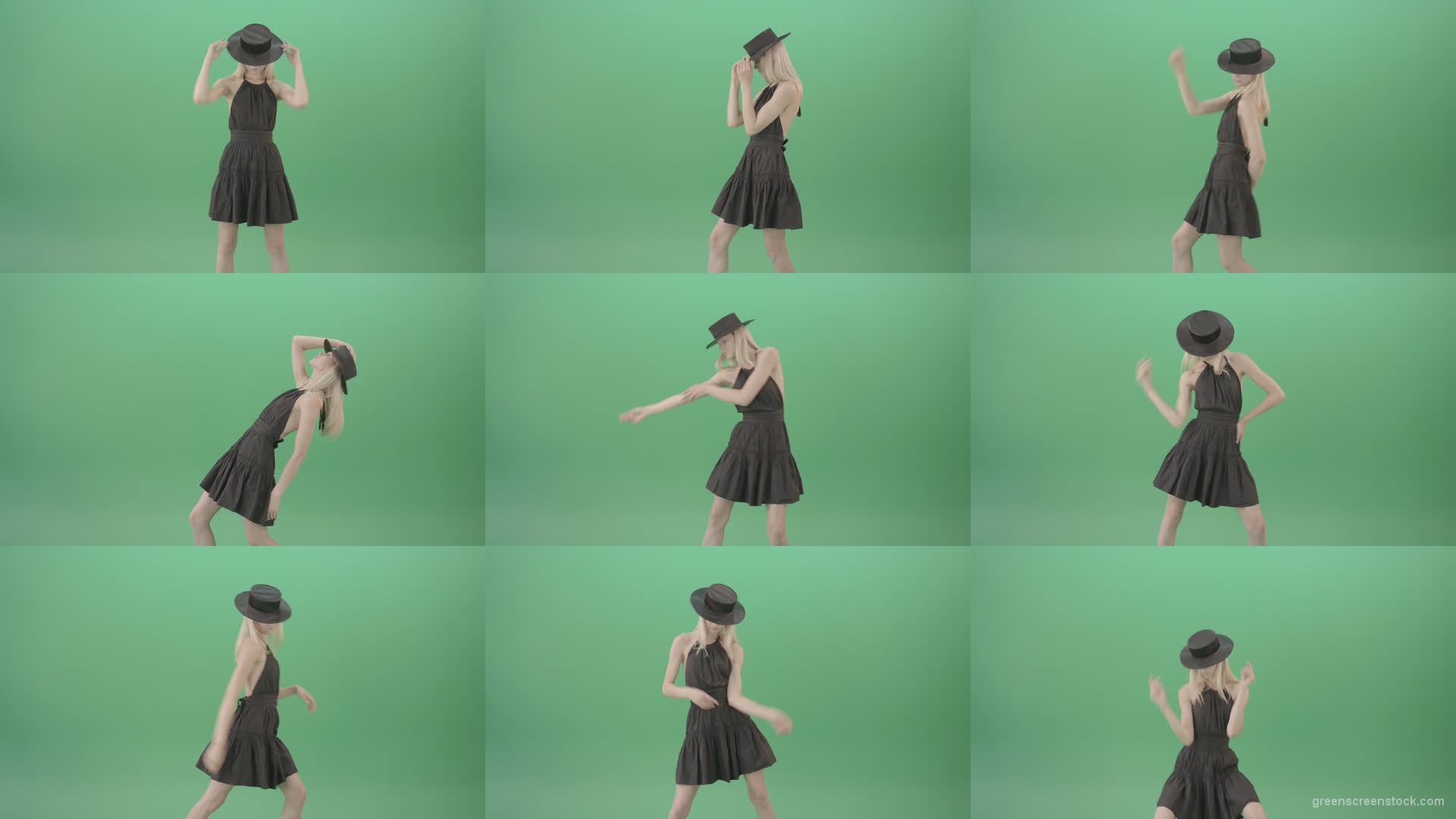 Video-Art-Fashion-Dance-by-Girl-in-black-outlet-and-dark-hat-on-green-screen-Video-Footage-1920 Green Screen Stock