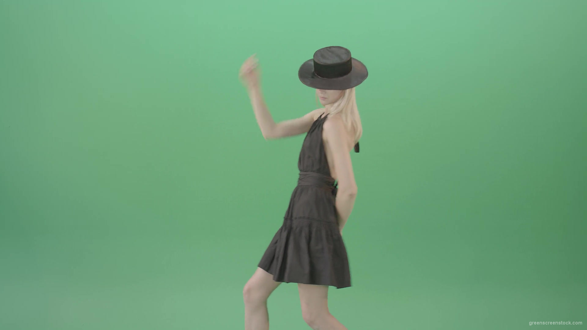 vj video background Video-Art-Fashion-Dance-by-Girl-in-black-outlet-and-dark-hat-on-green-screen-Video-Footage-1920_003