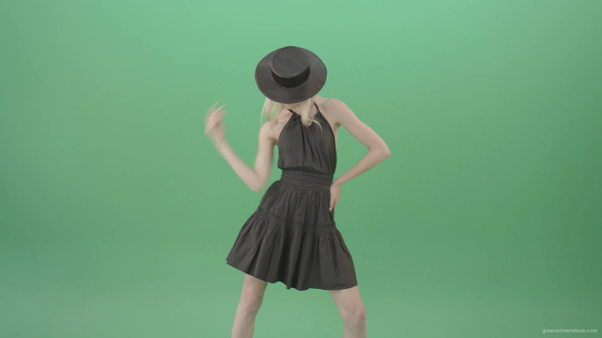 Video-Art-Fashion-Dance-by-Girl-in-black-outlet-and-dark-hat-on-green-screen-Video-Footage-1920_006 Green Screen Stock