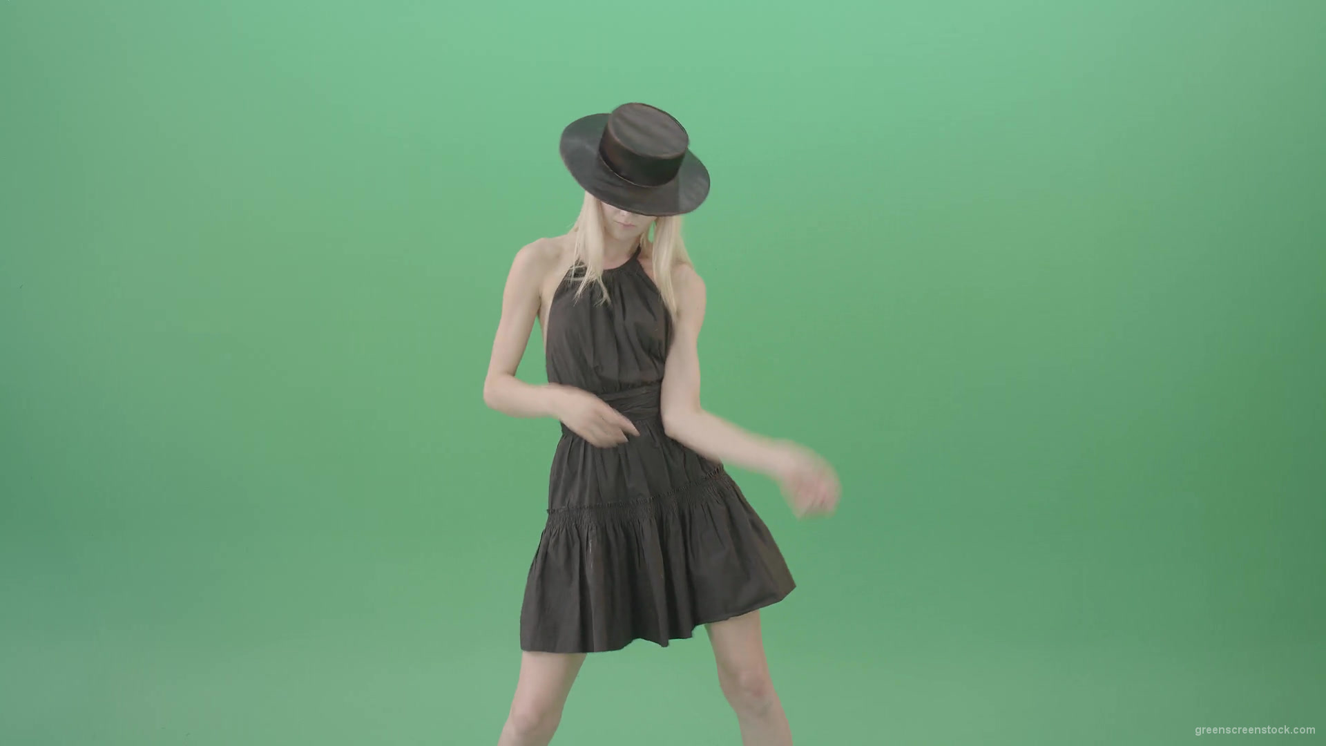 Video-Art-Fashion-Dance-by-Girl-in-black-outlet-and-dark-hat-on-green-screen-Video-Footage-1920_008 Green Screen Stock