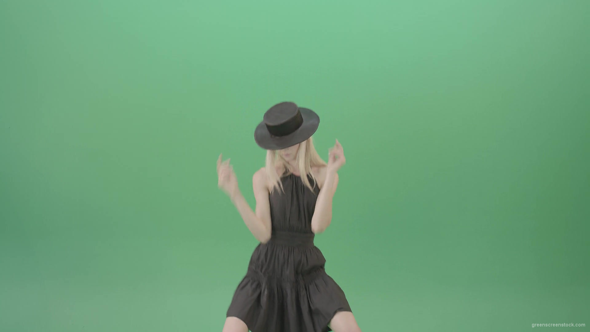 Video-Art-Fashion-Dance-by-Girl-in-black-outlet-and-dark-hat-on-green-screen-Video-Footage-1920_009 Green Screen Stock