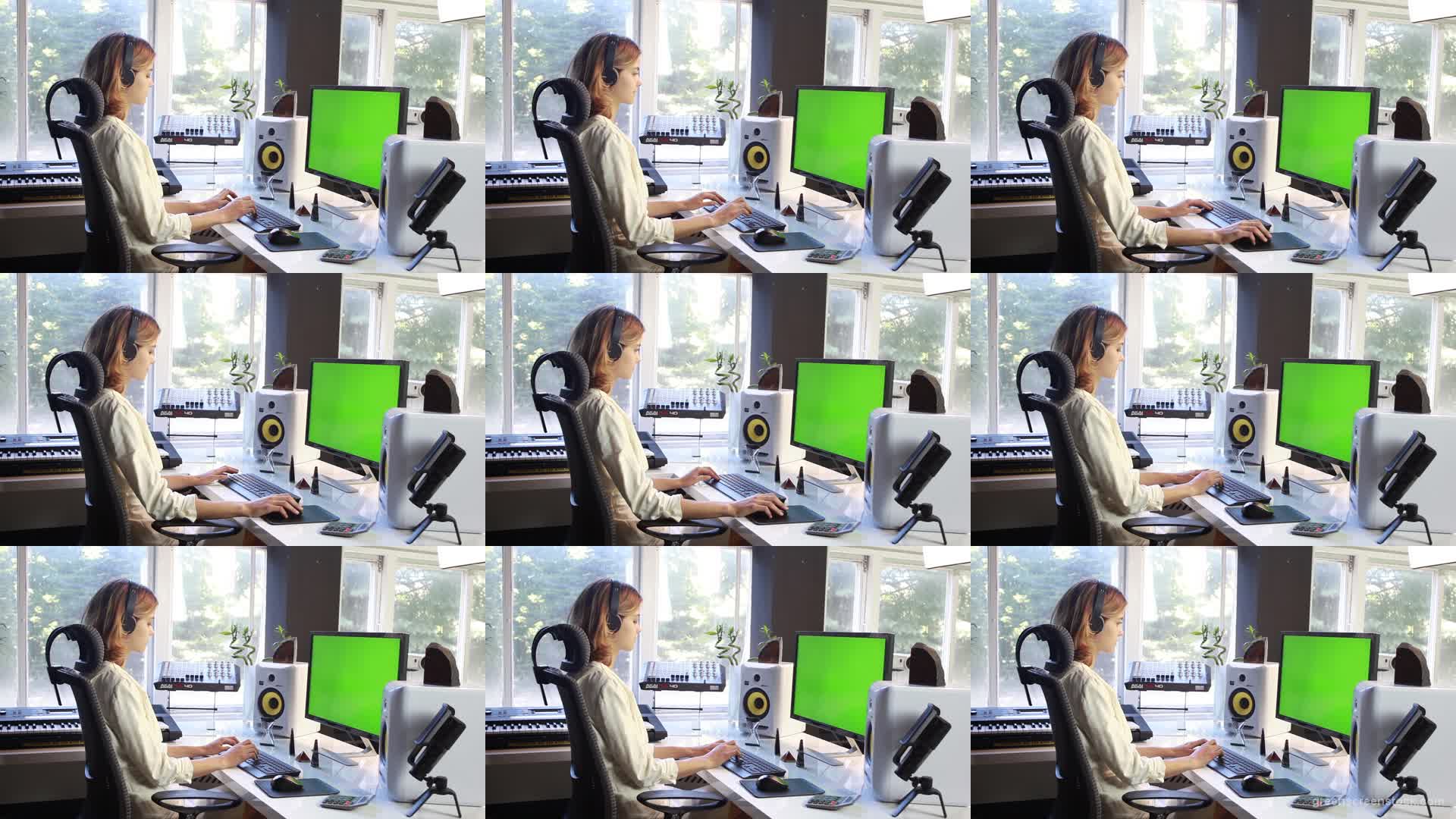 Woman-Working-in-the-Studio-1-Green-Screen-Footage Green Screen Stock