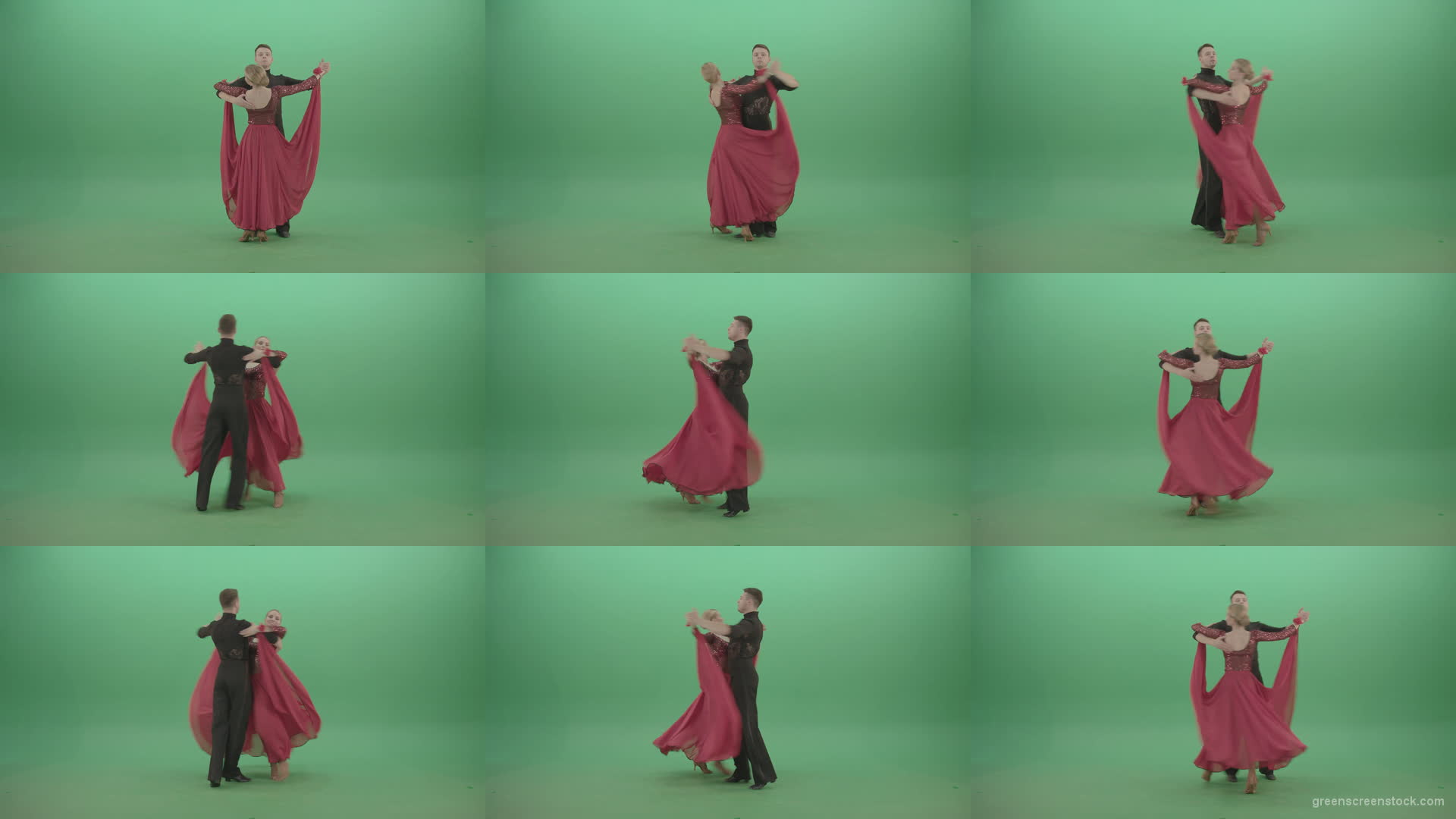 Young-couple-in-red-black-costume-spinning-dancing-ballroom-latina-dance-over-green-screen-4K-Video-Footage-1920 Green Screen Stock