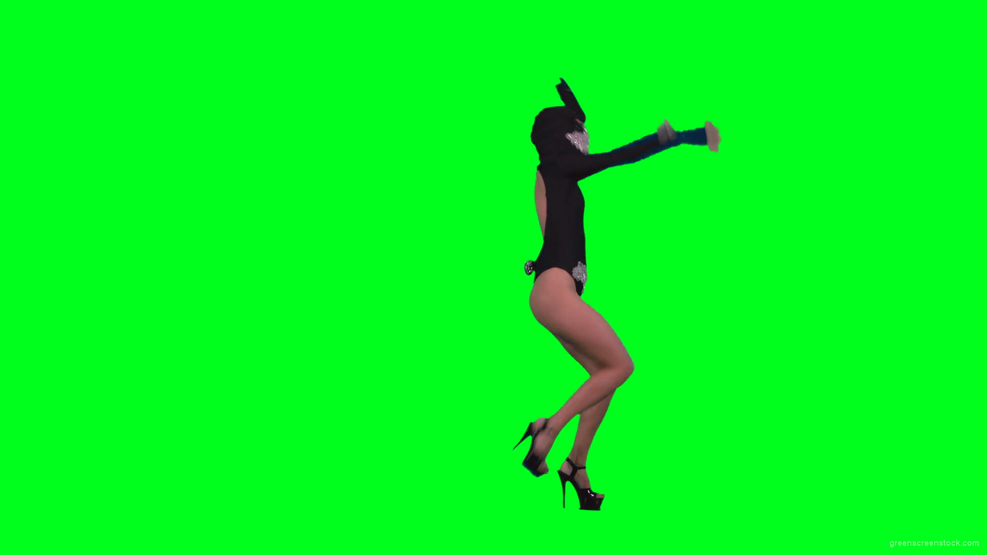 Amazing-black-banny-rabbit-girl-dancing-go-go-isolated-on-green-screen-RAVE-Video-Footage-1920_004 Green Screen Stock