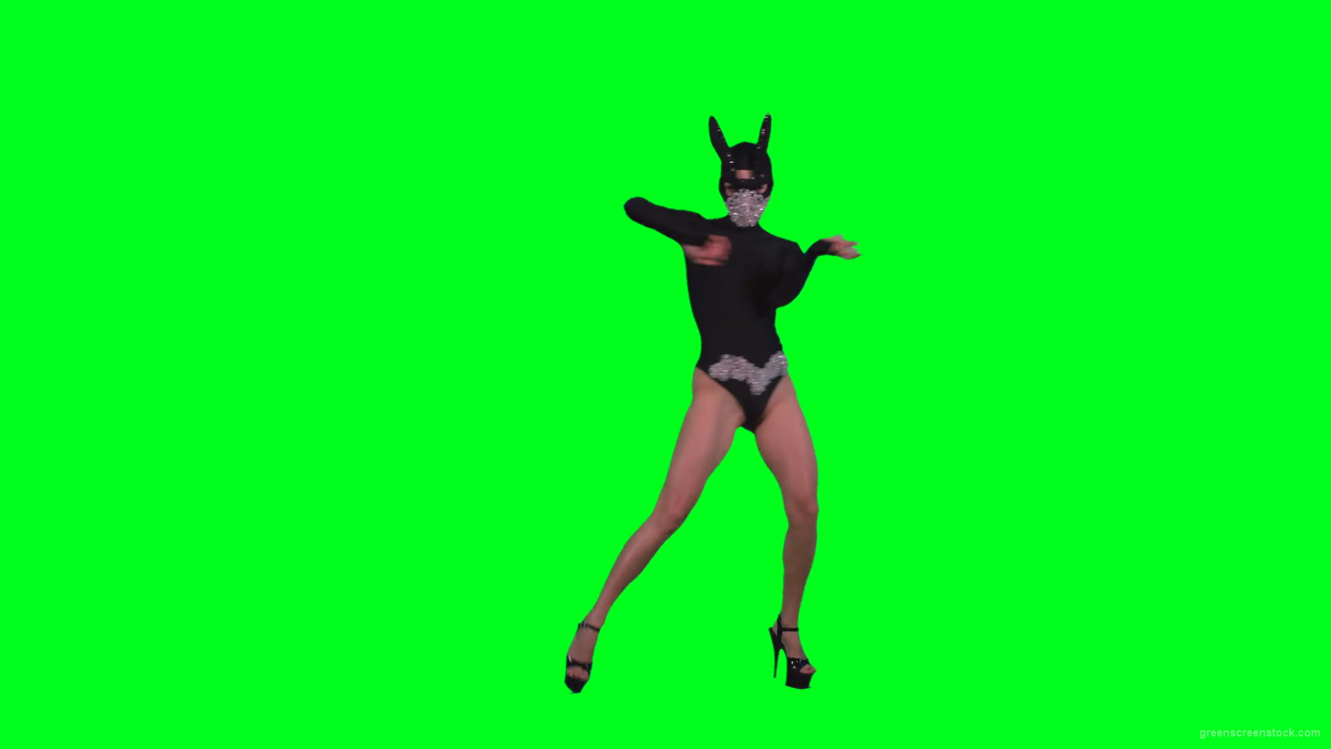 Amazing-black-banny-rabbit-girl-dancing-go-go-isolated-on-green-screen-RAVE-Video-Footage-1920_005 Green Screen Stock