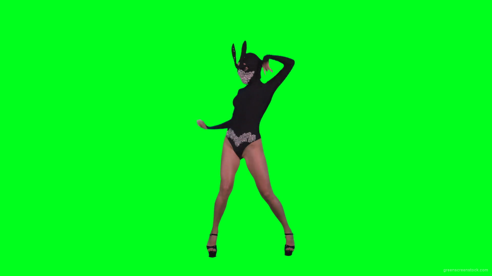 Amazing-black-banny-rabbit-girl-dancing-go-go-isolated-on-green-screen-RAVE-Video-Footage-1920_006 Green Screen Stock