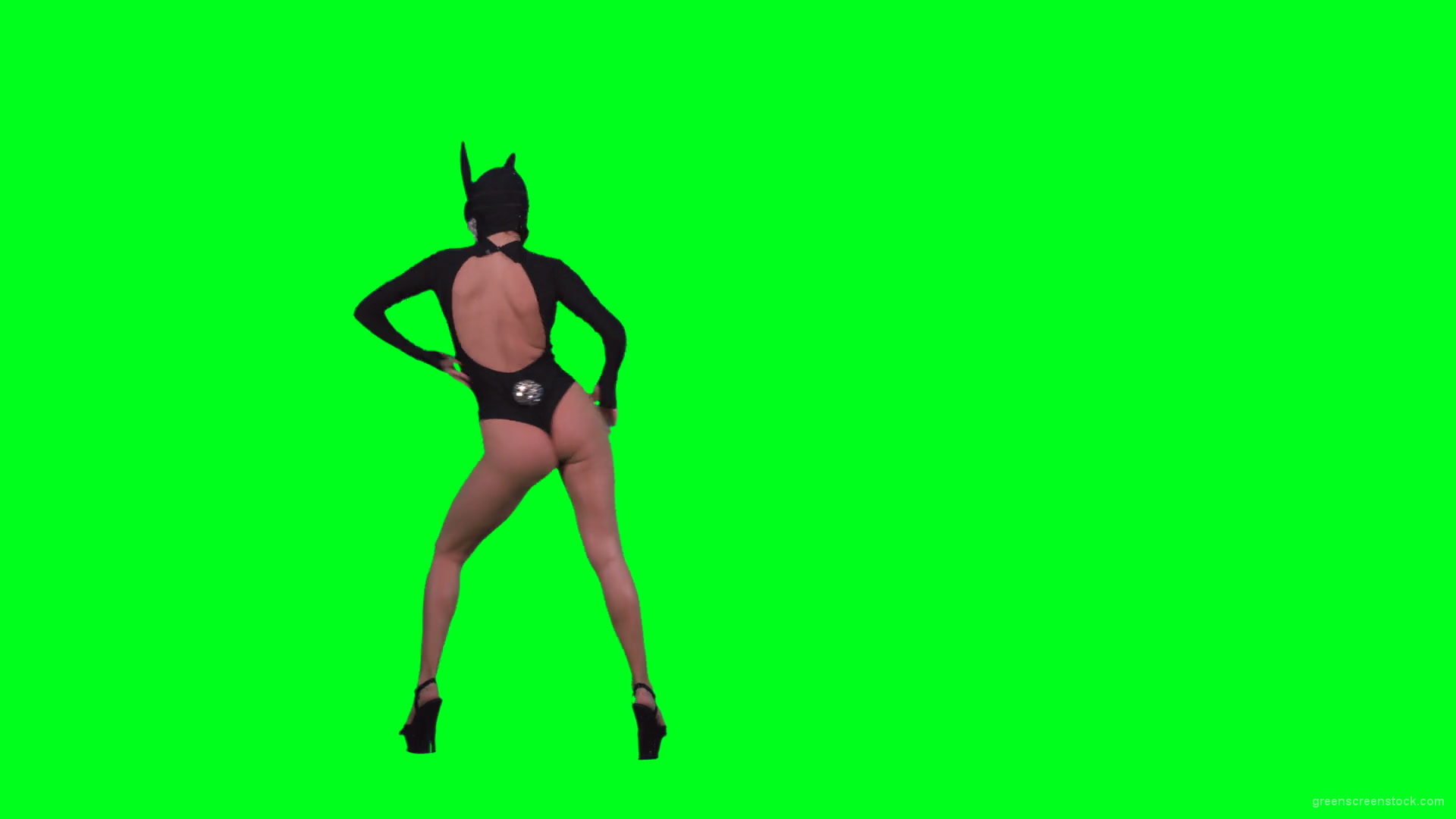 Amazing-black-banny-rabbit-girl-dancing-go-go-isolated-on-green-screen-RAVE-Video-Footage-1920_008 Green Screen Stock