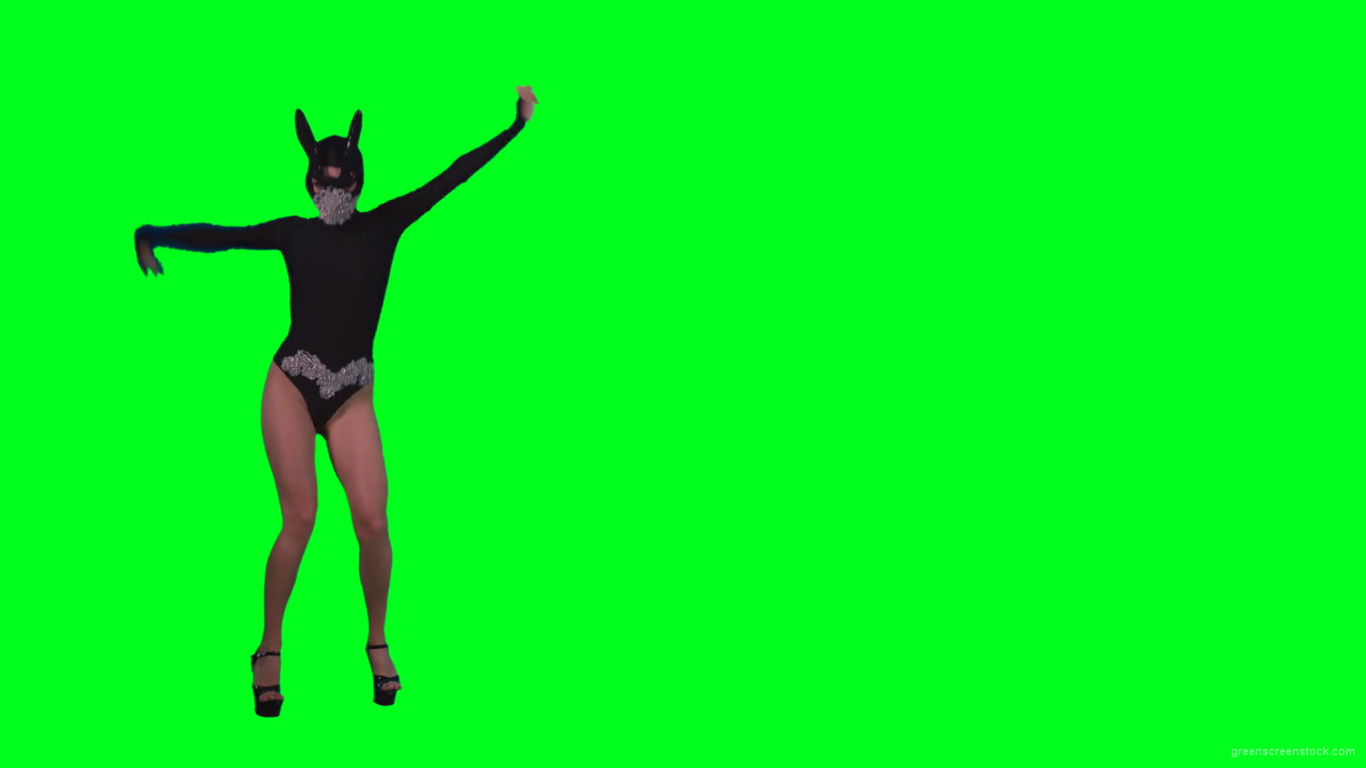 Amazing-black-banny-rabbit-girl-dancing-go-go-isolated-on-green-screen-RAVE-Video-Footage-1920_009 Green Screen Stock