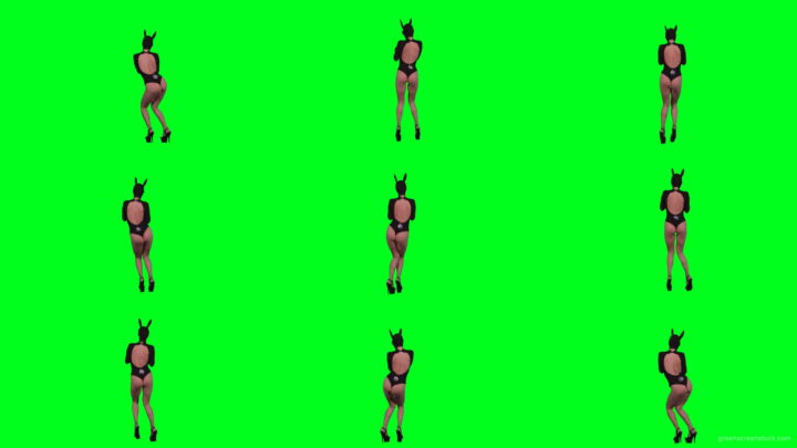 Back-Side-View-of-Jumping-Go-Go-Dancing-girl-in-bunny-black-mask-isolated-on-green-screen-4K-Video-Footage-1920 Green Screen Stock