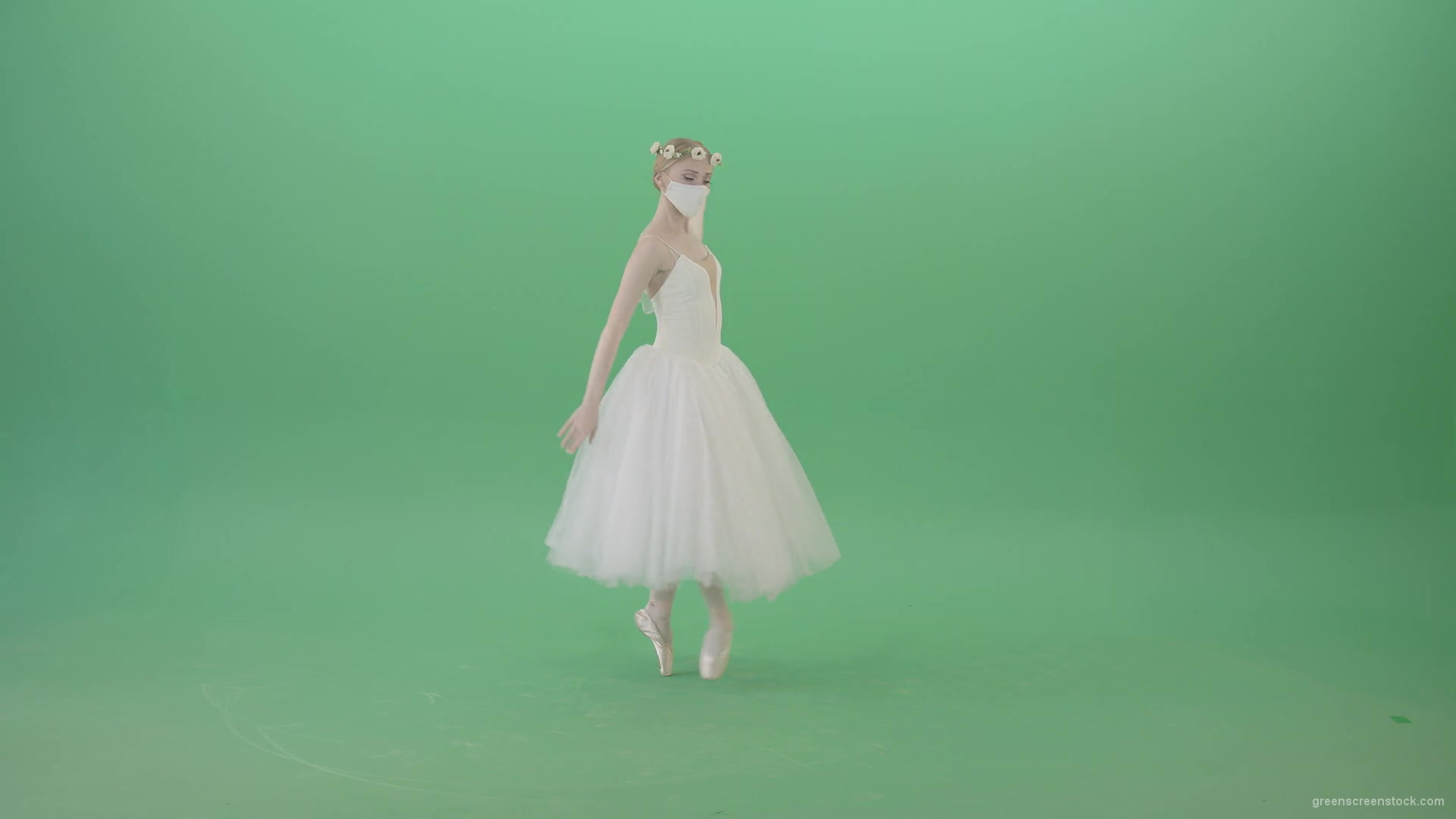 Ballet-Dance-young-woman-welcome-Corona-Virus-dancing-in-mask-isolated-on-green-screen-4K-Video-Footage-1920_007 Green Screen Stock