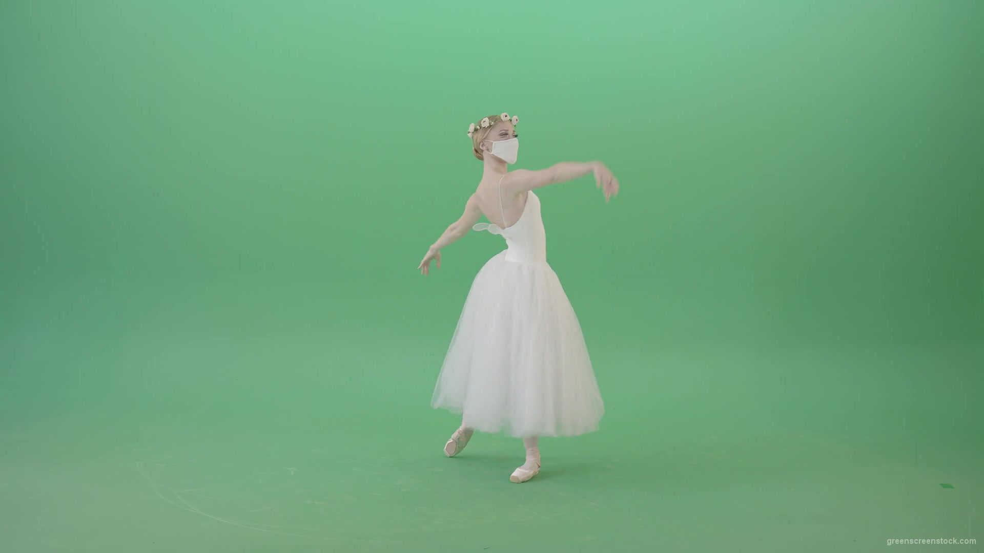 Ballet-Dance-young-woman-welcome-Corona-Virus-dancing-in-mask-isolated-on-green-screen-4K-Video-Footage-1920_008 Green Screen Stock