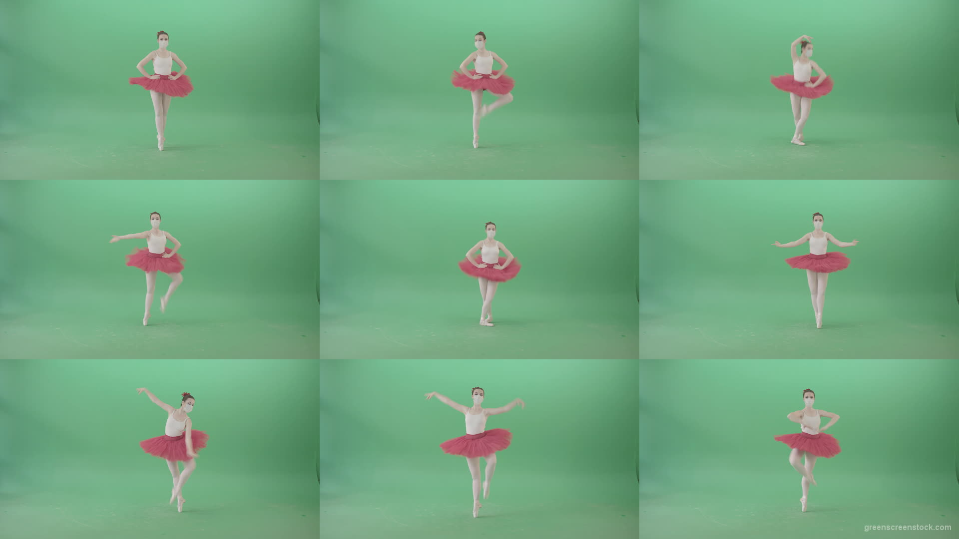 Ballet-Girl-in-Corona-Virus-Mask-Jumping-like-ballerina-isolated-on-green-screen-4K-Video-Footage-1920 Green Screen Stock