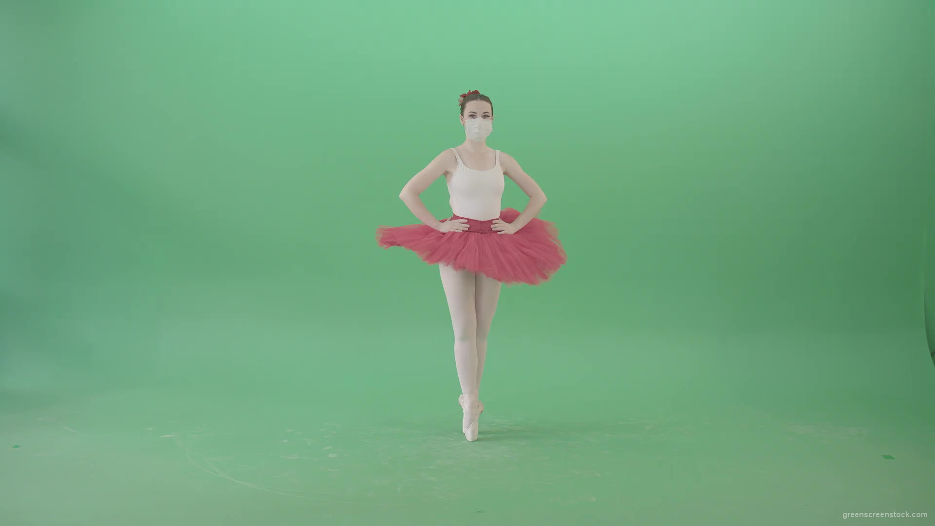 Ballet-Girl-in-Corona-Virus-Mask-Jumping-like-ballerina-isolated-on-green-screen-4K-Video-Footage-1920_001 Green Screen Stock