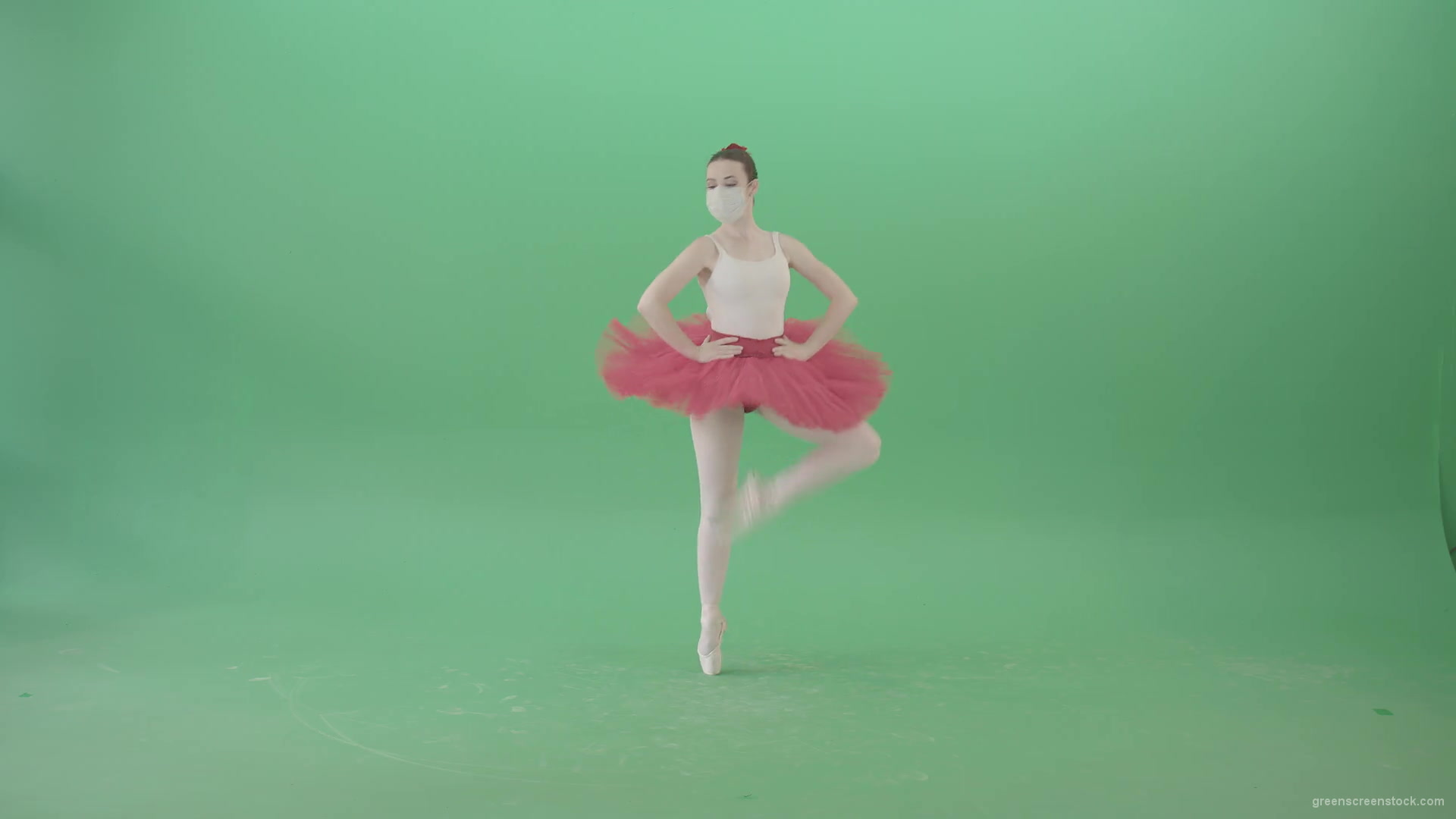 Ballet-Girl-in-Corona-Virus-Mask-Jumping-like-ballerina-isolated-on-green-screen-4K-Video-Footage-1920_002 Green Screen Stock