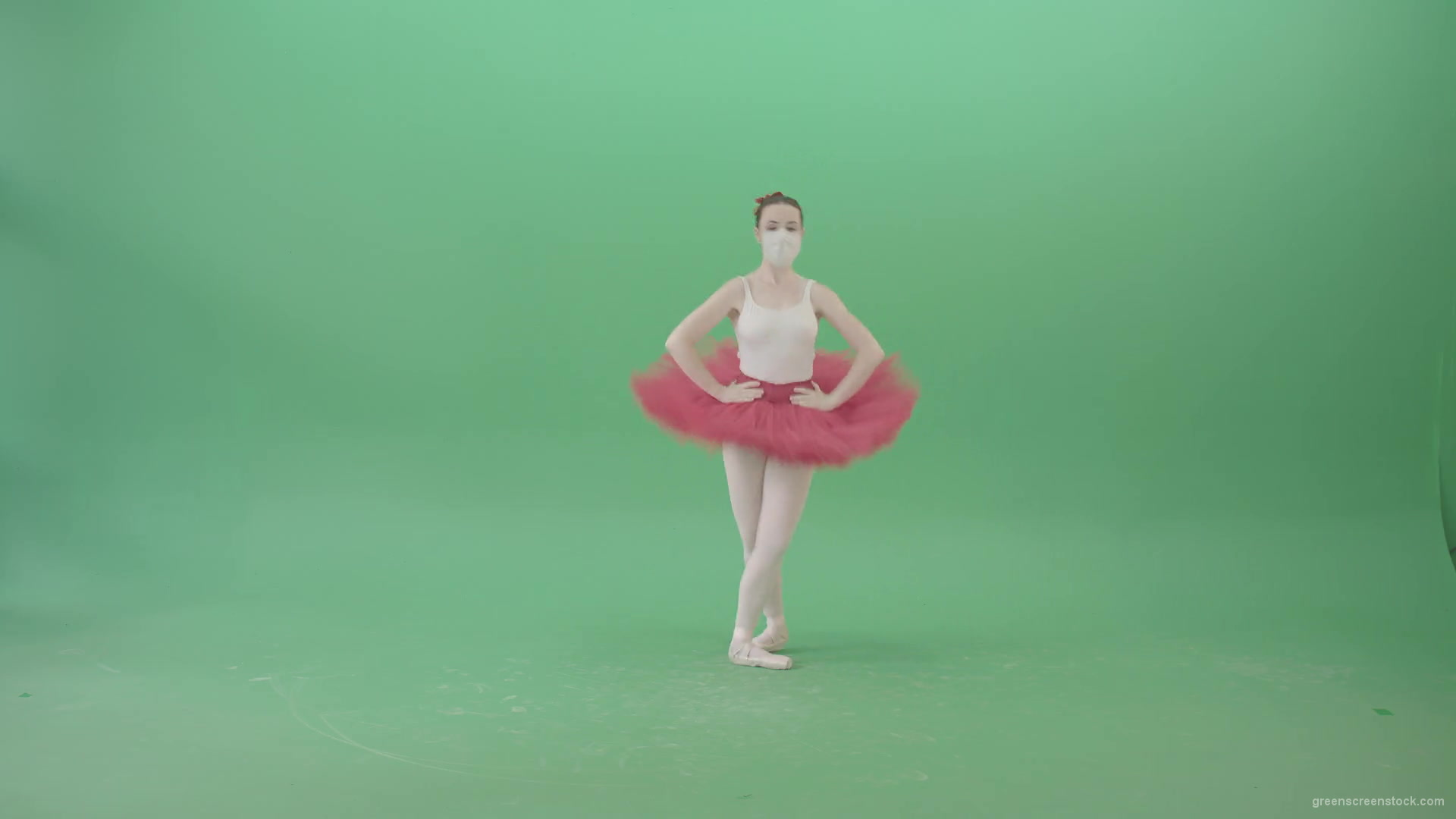 Ballet-Girl-in-Corona-Virus-Mask-Jumping-like-ballerina-isolated-on-green-screen-4K-Video-Footage-1920_005 Green Screen Stock