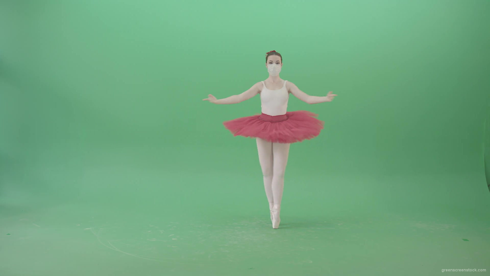 Ballet-Girl-in-Corona-Virus-Mask-Jumping-like-ballerina-isolated-on-green-screen-4K-Video-Footage-1920_006 Green Screen Stock