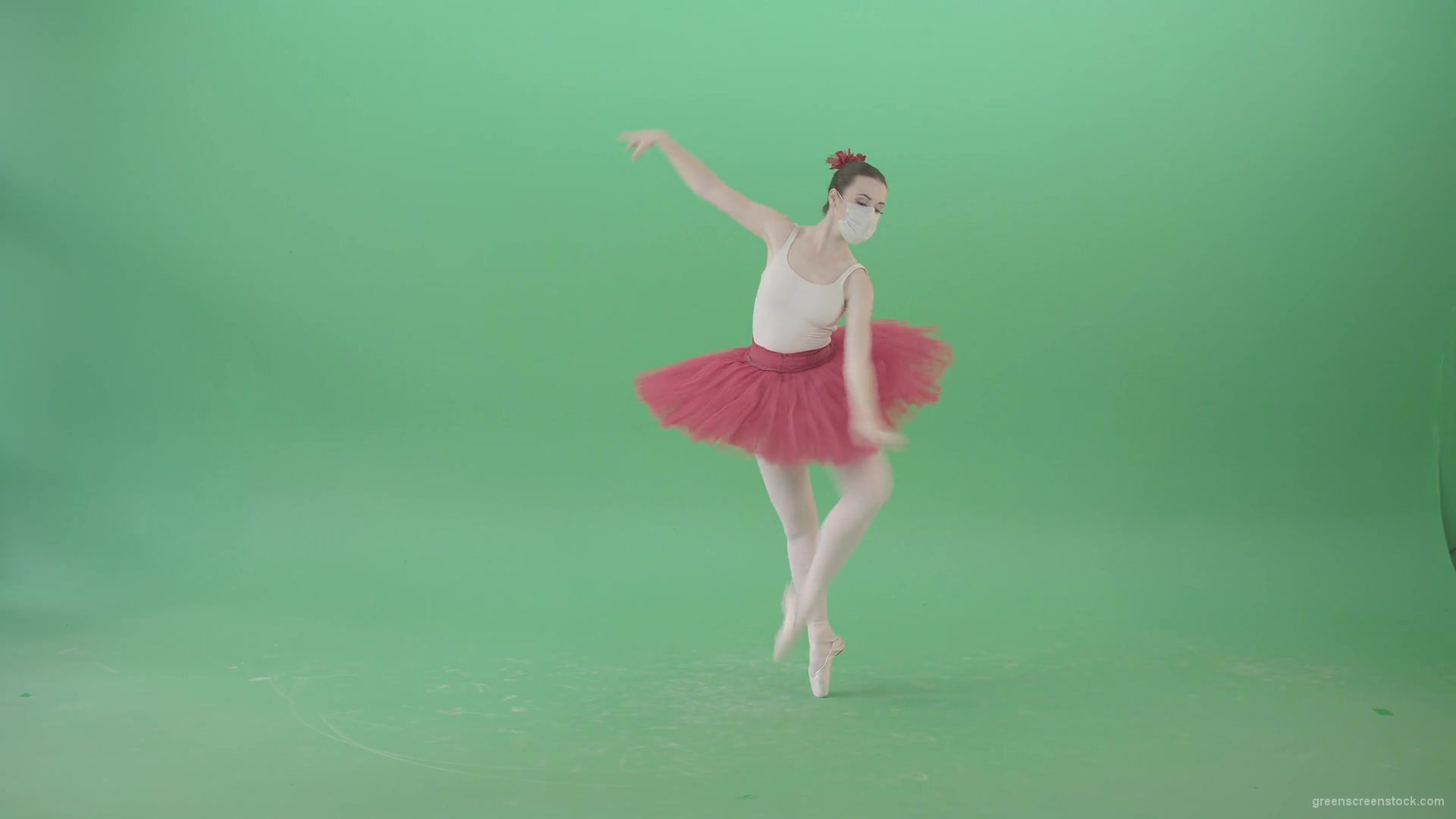 Ballet-Girl-in-Corona-Virus-Mask-Jumping-like-ballerina-isolated-on-green-screen-4K-Video-Footage-1920_007 Green Screen Stock