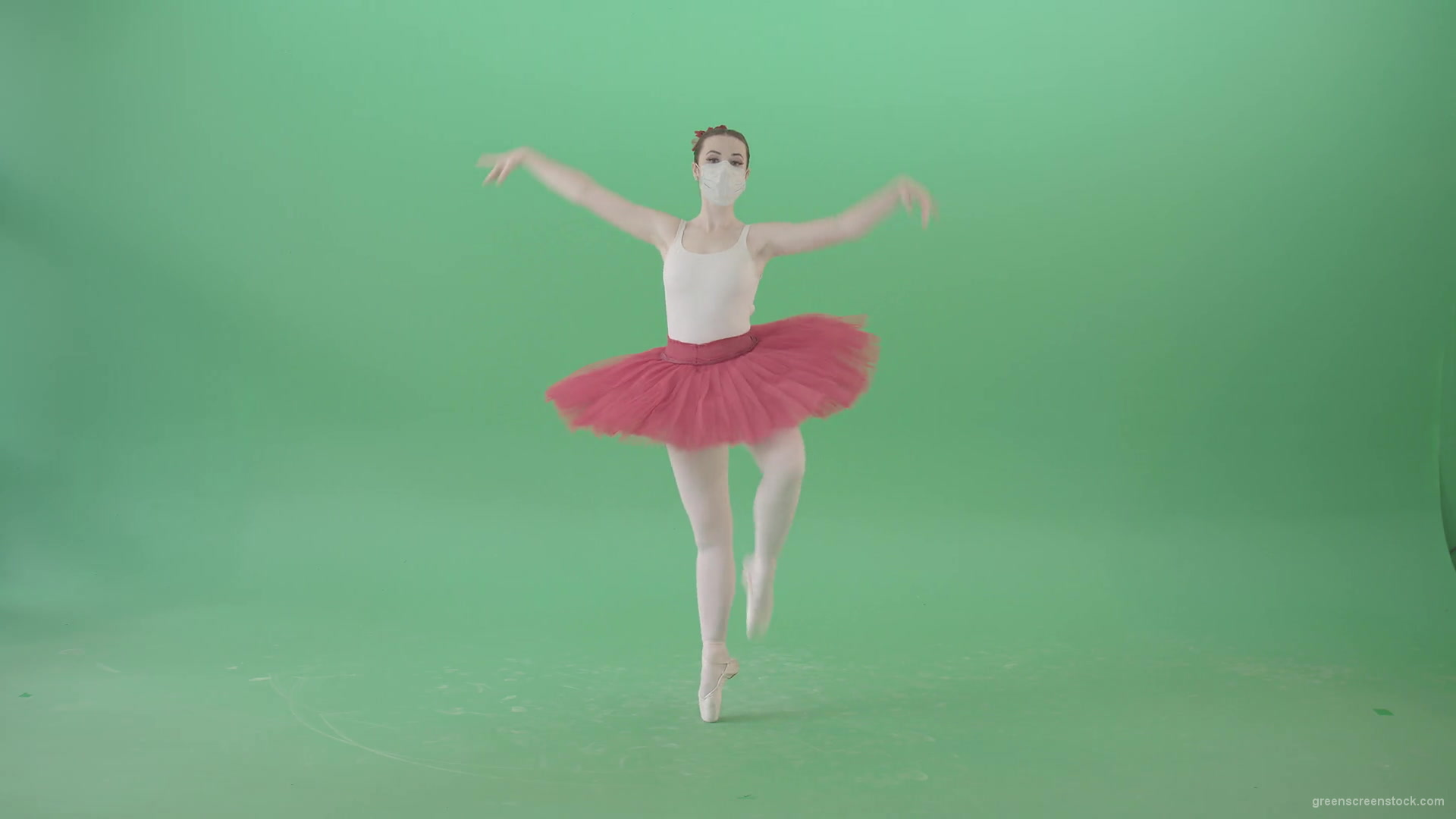 Ballet-Girl-in-Corona-Virus-Mask-Jumping-like-ballerina-isolated-on-green-screen-4K-Video-Footage-1920_008 Green Screen Stock