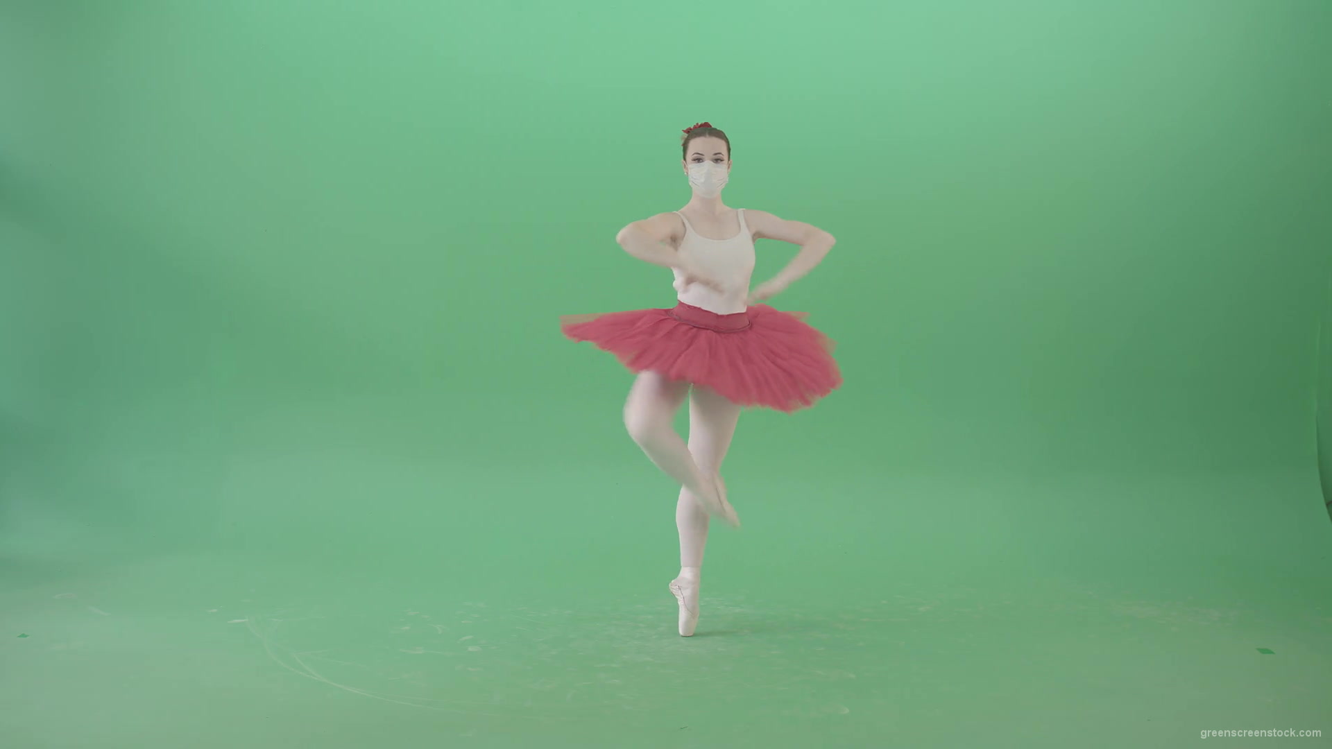 Ballet-Girl-in-Corona-Virus-Mask-Jumping-like-ballerina-isolated-on-green-screen-4K-Video-Footage-1920_009 Green Screen Stock