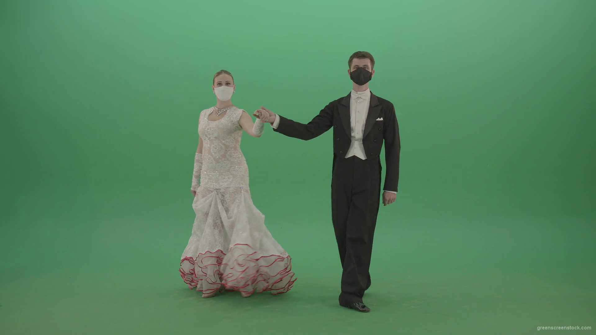 Ballroom-Dancers-Man-and-Woman-making-bowing-regards-and-welcome-Corona-Virus-on-green-screen-4K-Video-Footage-1920_005 Green Screen Stock