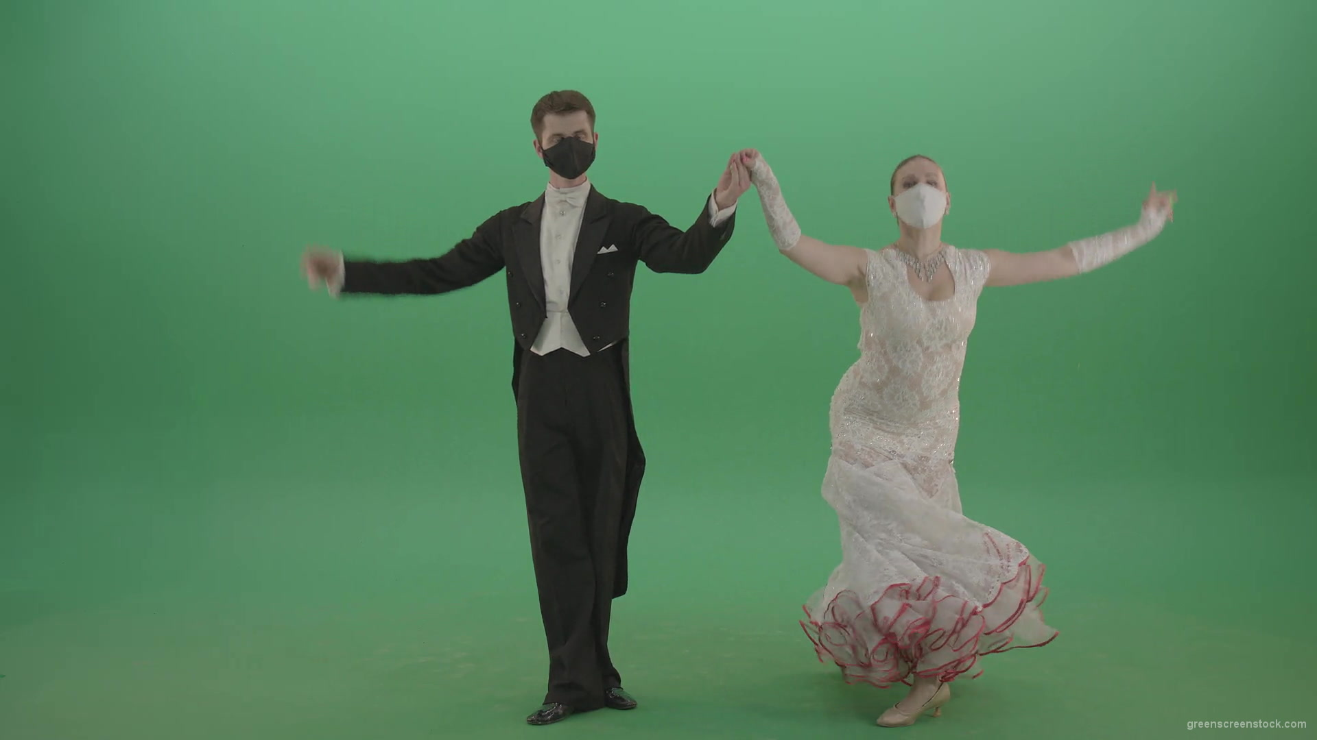 Ballroom-Dancers-Man-and-Woman-making-bowing-regards-and-welcome-Corona-Virus-on-green-screen-4K-Video-Footage-1920_008 Green Screen Stock