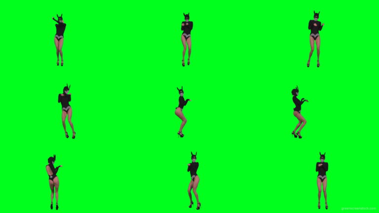 Black-Occult-Banny-Rabbit-dancing-girl-jumping-isolated-on-green-screen-4K-Video-Footage-1920 Green Screen Stock