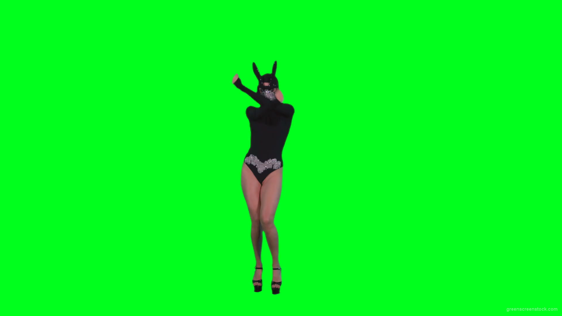 Black-Occult-Banny-Rabbit-dancing-girl-jumping-isolated-on-green-screen-4K-Video-Footage-1920_001 Green Screen Stock