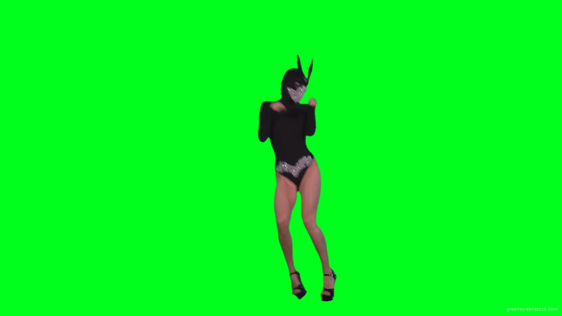 Black-Occult-Banny-Rabbit-dancing-girl-jumping-isolated-on-green-screen-4K-Video-Footage-1920_004 Green Screen Stock